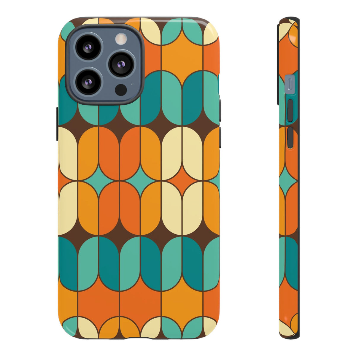 Mid Century Modern Orange, Teal Geometric Mod Designed Tough Phone Case