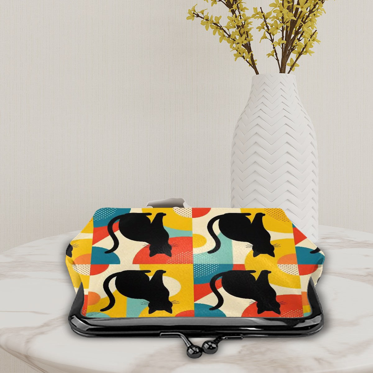 Pop Art Black Atomic Cats, Red Blue Yellow, Coin Purse