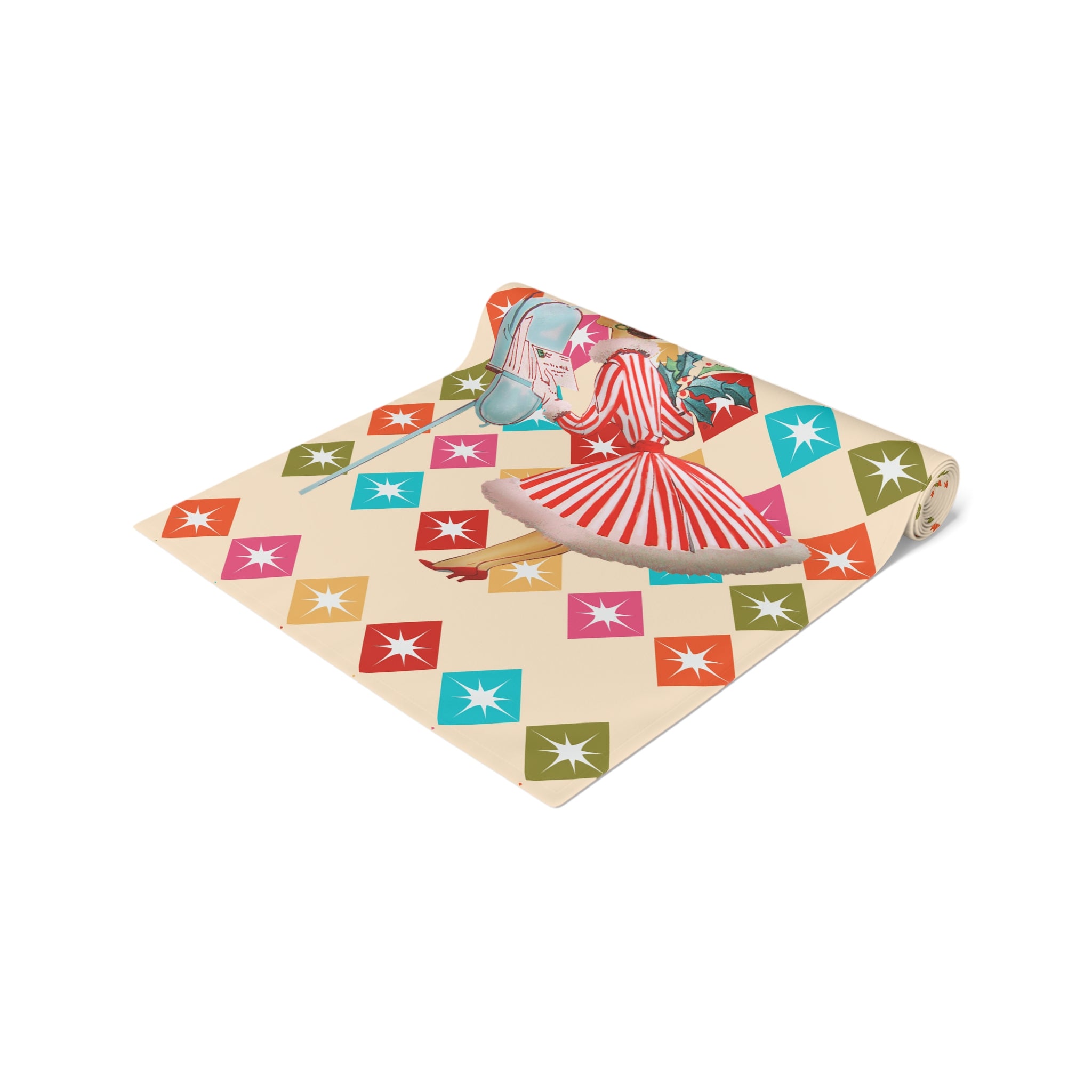 Vintage Holiday Table Runner with Retro Christmas Design - Mid Century Modern Gal