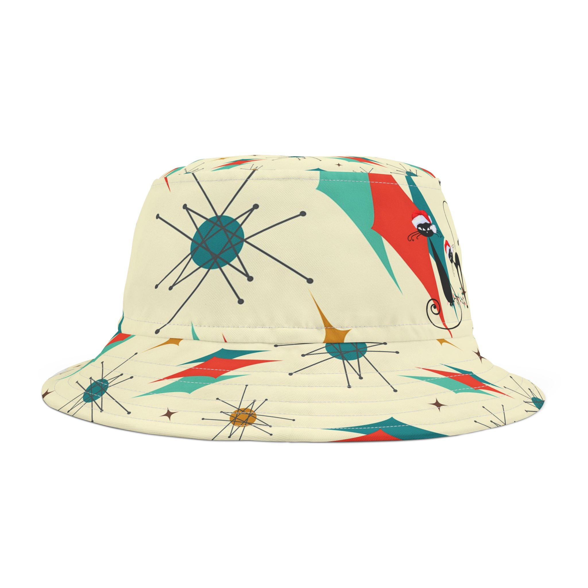 Mid Century Modern Designed Franciscan Diamond Atomic Christmas Cat Bucket Hat - Mid Century Modern Gal