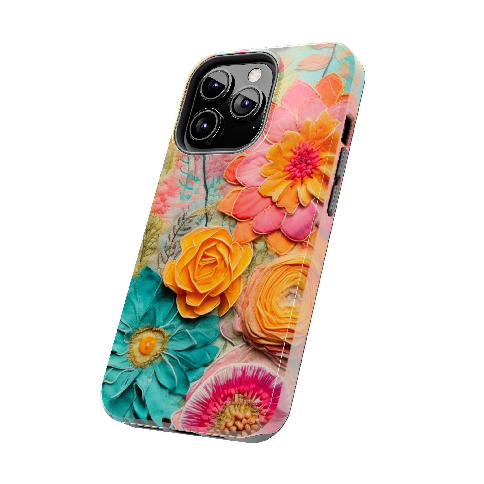Boho Retro Floral Faux Pressed Flowers Smart Phone Tough Phone Cases - Mid Century Modern Gal