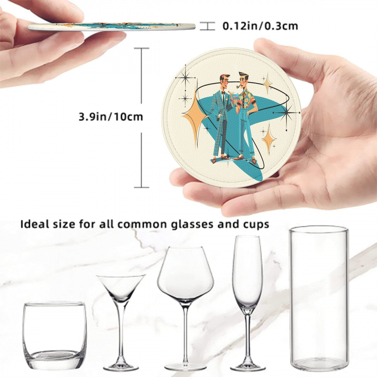 Mid Century Modern Dapper Dudes Mid Century Modern Barware Thick Round Coasters Set of 6 - Mid Century Modern Gal