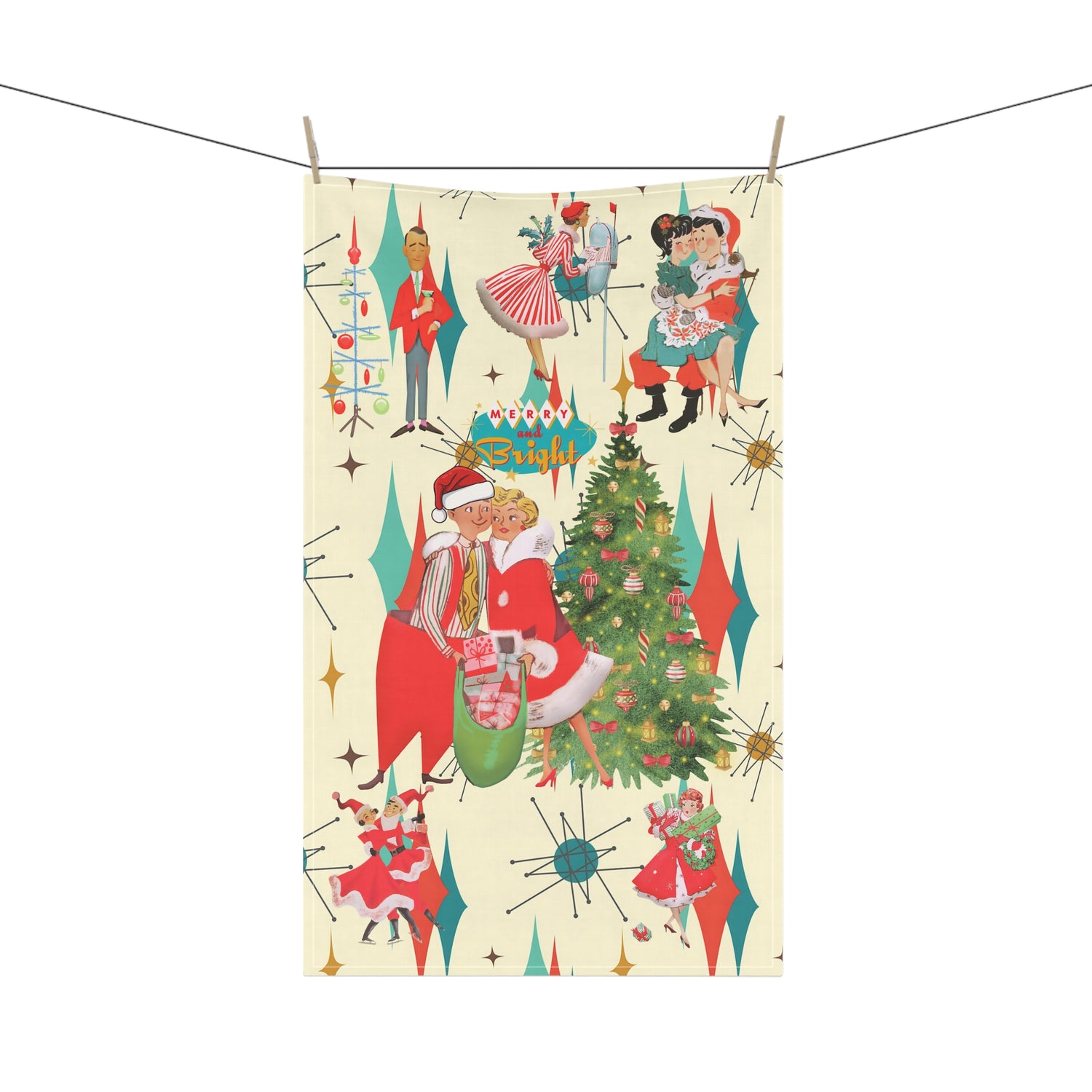 Vintage Christmas Tea Towels - Festive Holiday Decor with Retro Vintage Couples and Joyful Scenes - Mid Century Modern Gal