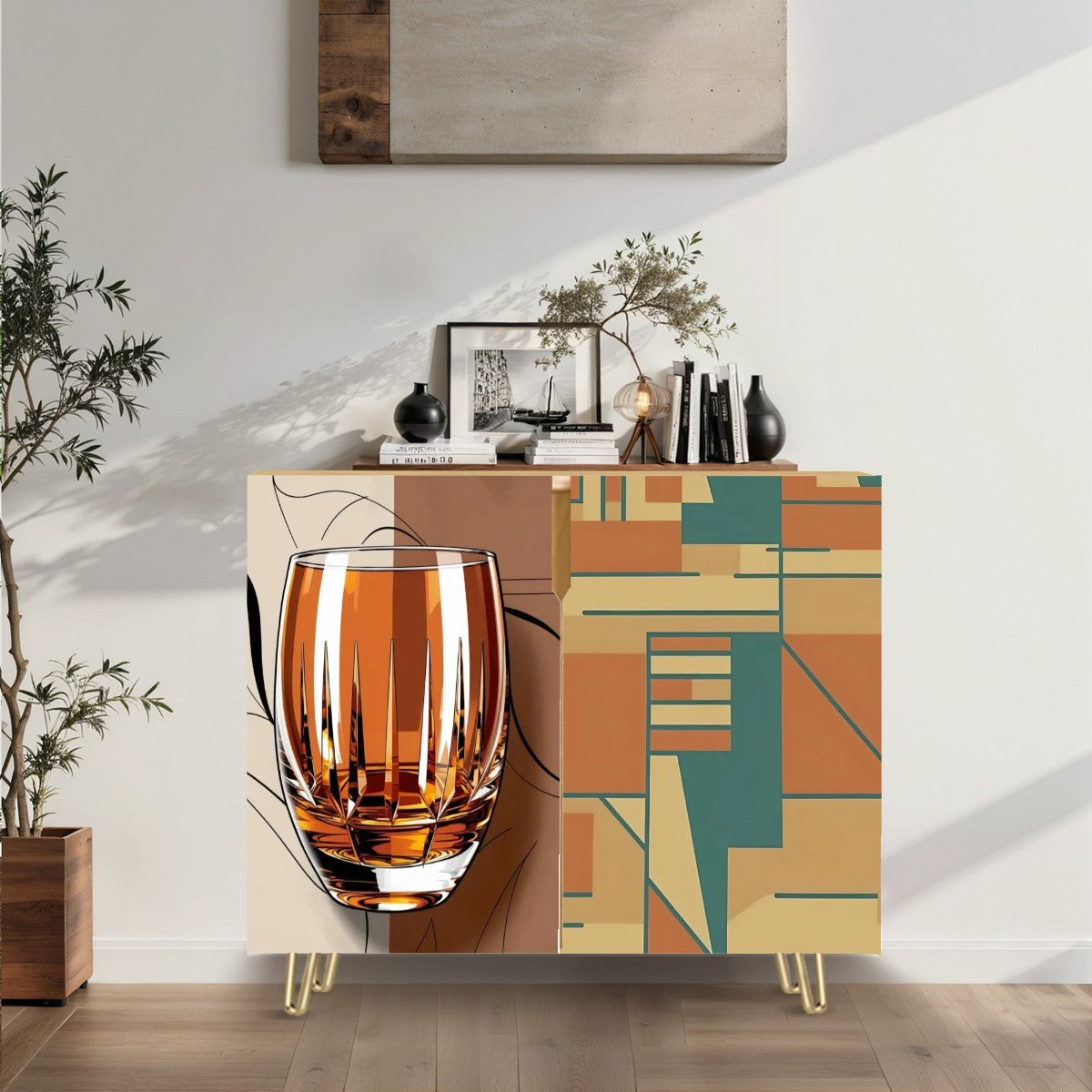 Mid Century Modern Boubon Cabinet, Bauhaus Mod Wooden Storage Cabinet - Mid Century Modern Gal