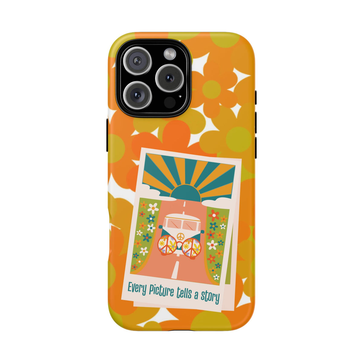 Retro Phone Case, Orange Flower Power, Polaroid Picture, Mod Smart Phone Tough Phone Cases