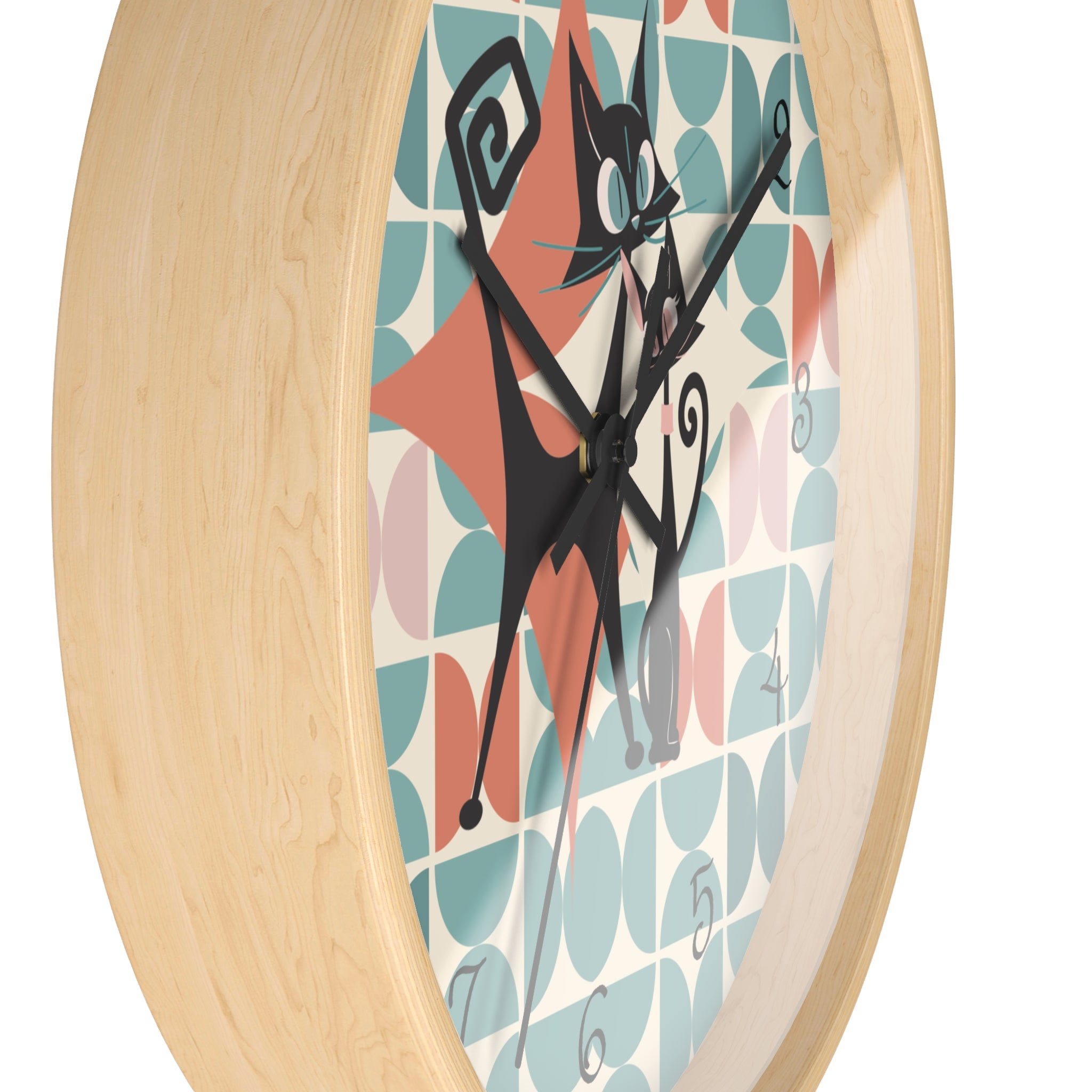 Kitchen Clock, Atomic Cat Retro Mid Century Modern Style With Scandinavian Designed Geometric Shapes, 50s Wall Clock For Cat Lovers - Mid Century Modern Gal