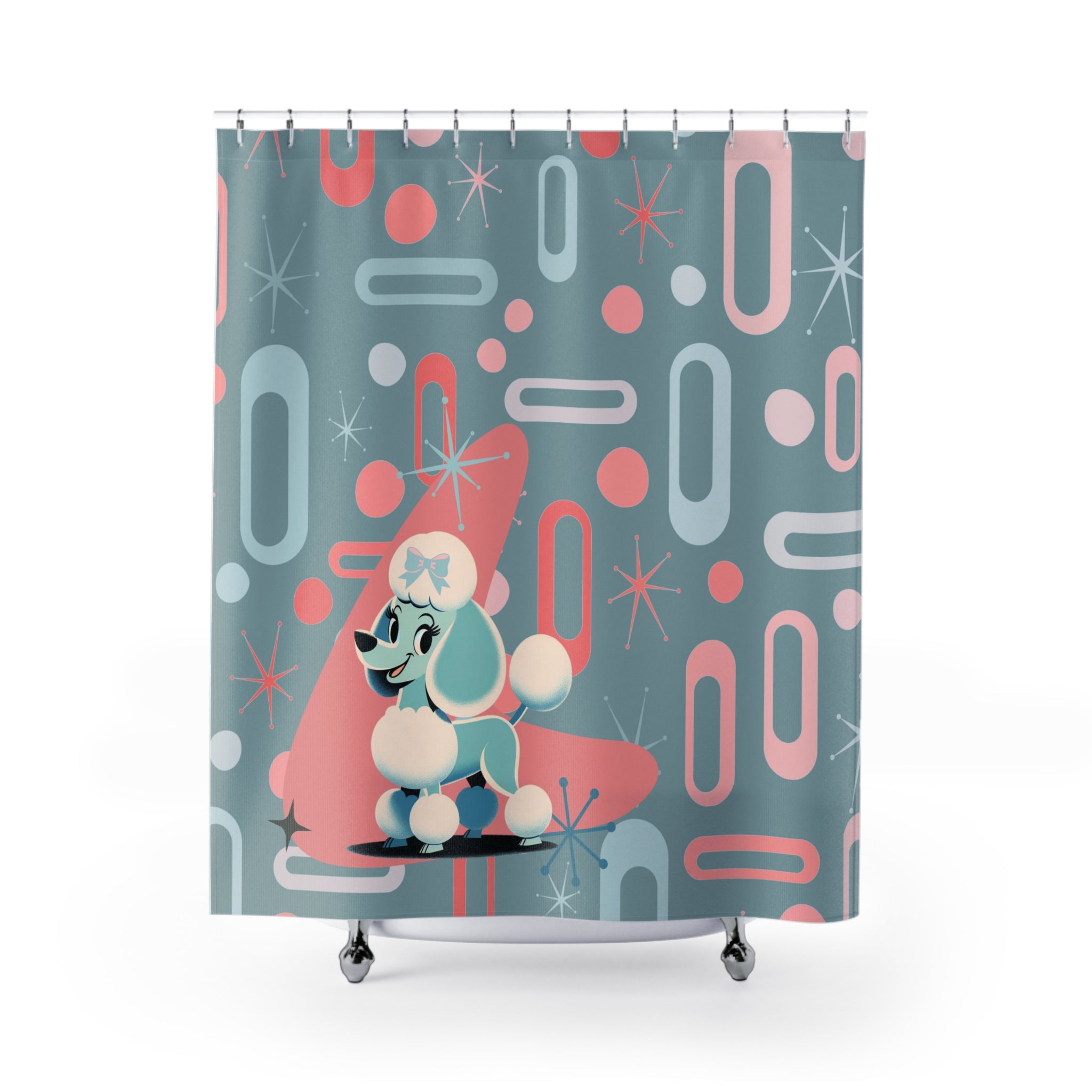Mid Century Modern Atomic 50s Kitschy Cute Poodle Retro Shower Curtain - Mid Century Modern Gal