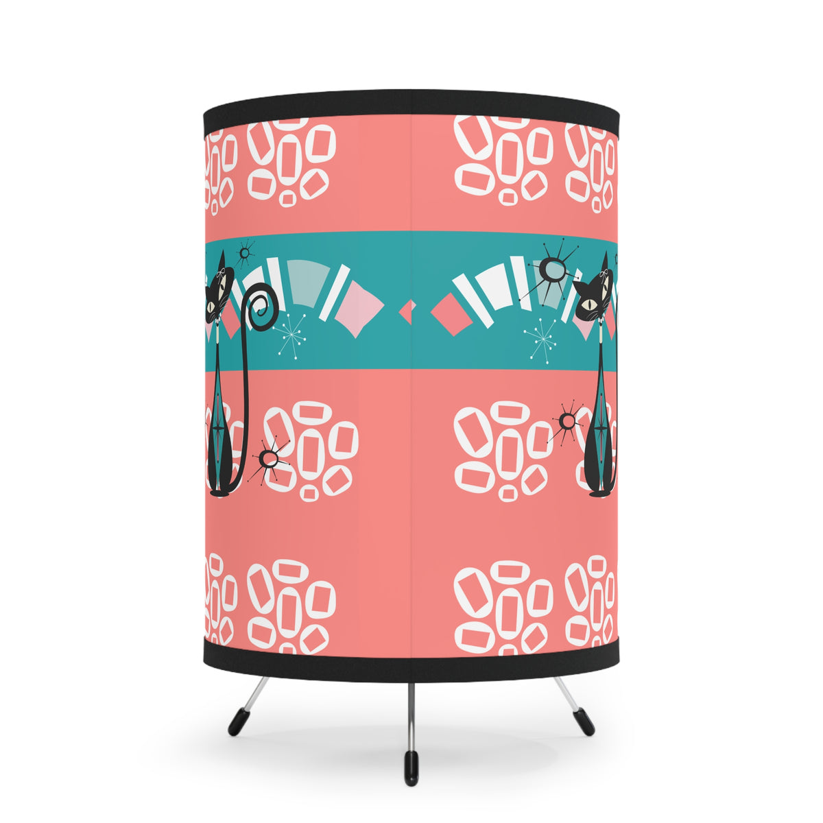 Atomic Cat Kitschy Coral, Teal, Mid Century Modern Tripod Desk, Office, LR, Kitchen Lamp - Mid Century Modern Gal
