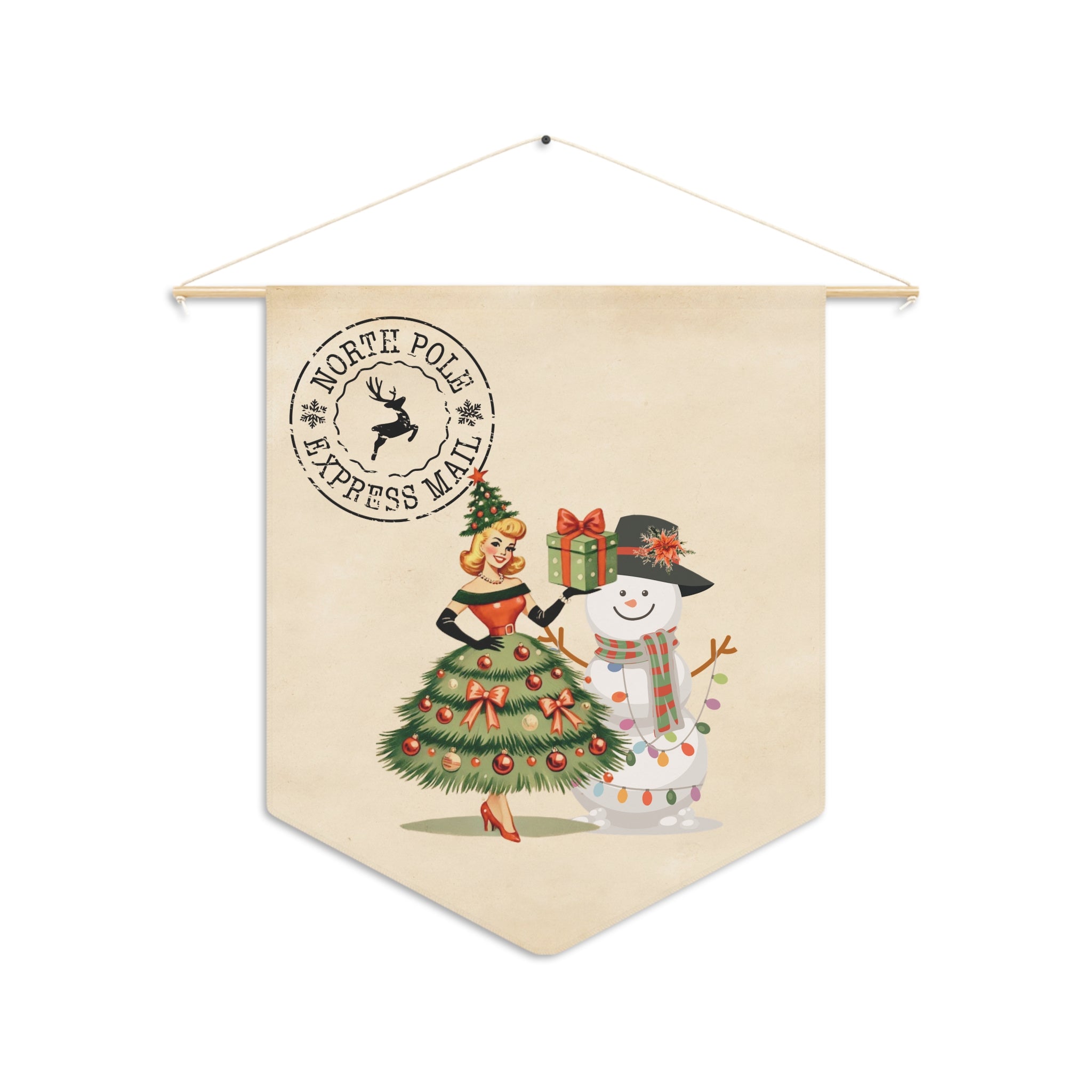 Whimsical North Pole Express Mail Pennant for Holiday Cheer - Mid Century Modern Gal