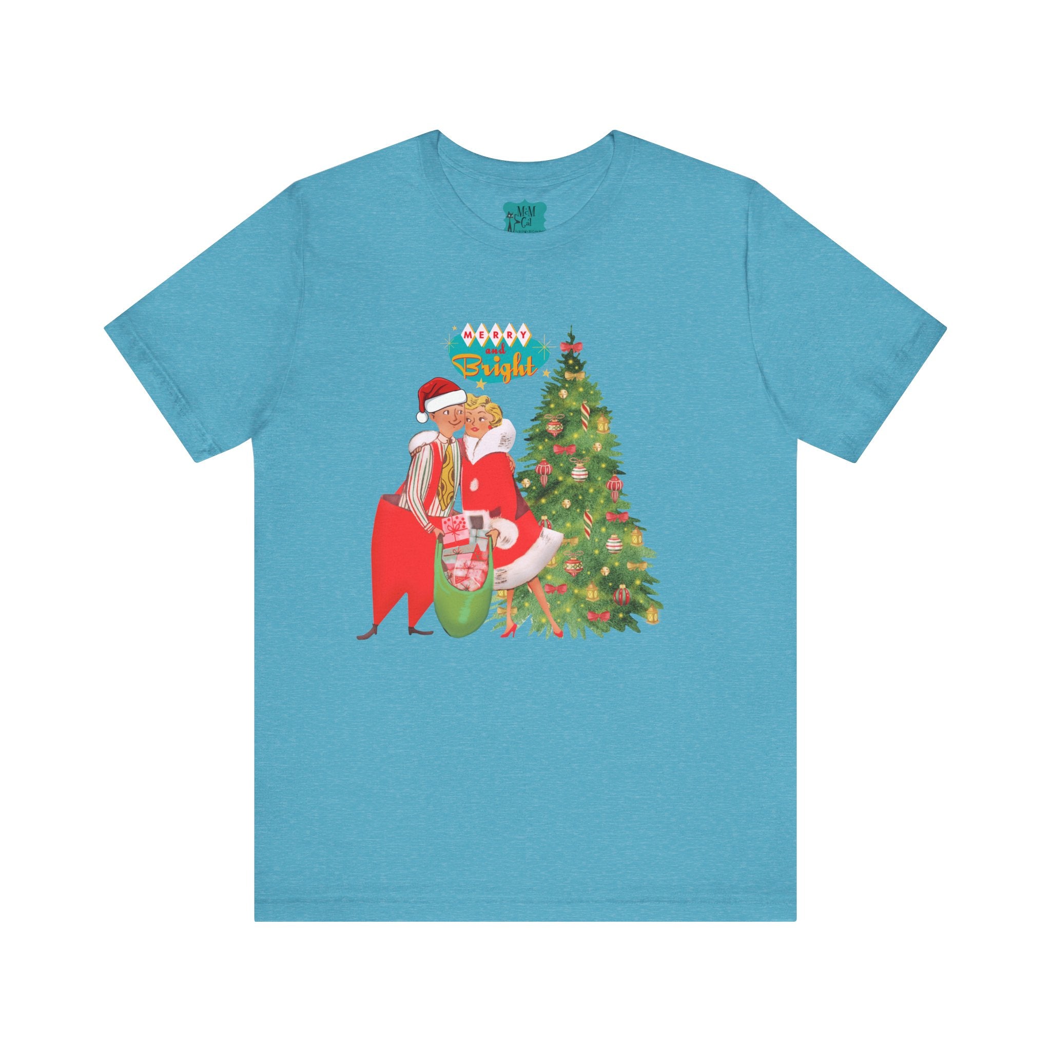 Festive Kitshy Mid Mod Christmas Couple Tee - Unisex Short Sleeve Jersey Shirt - Mid Century Modern Gal