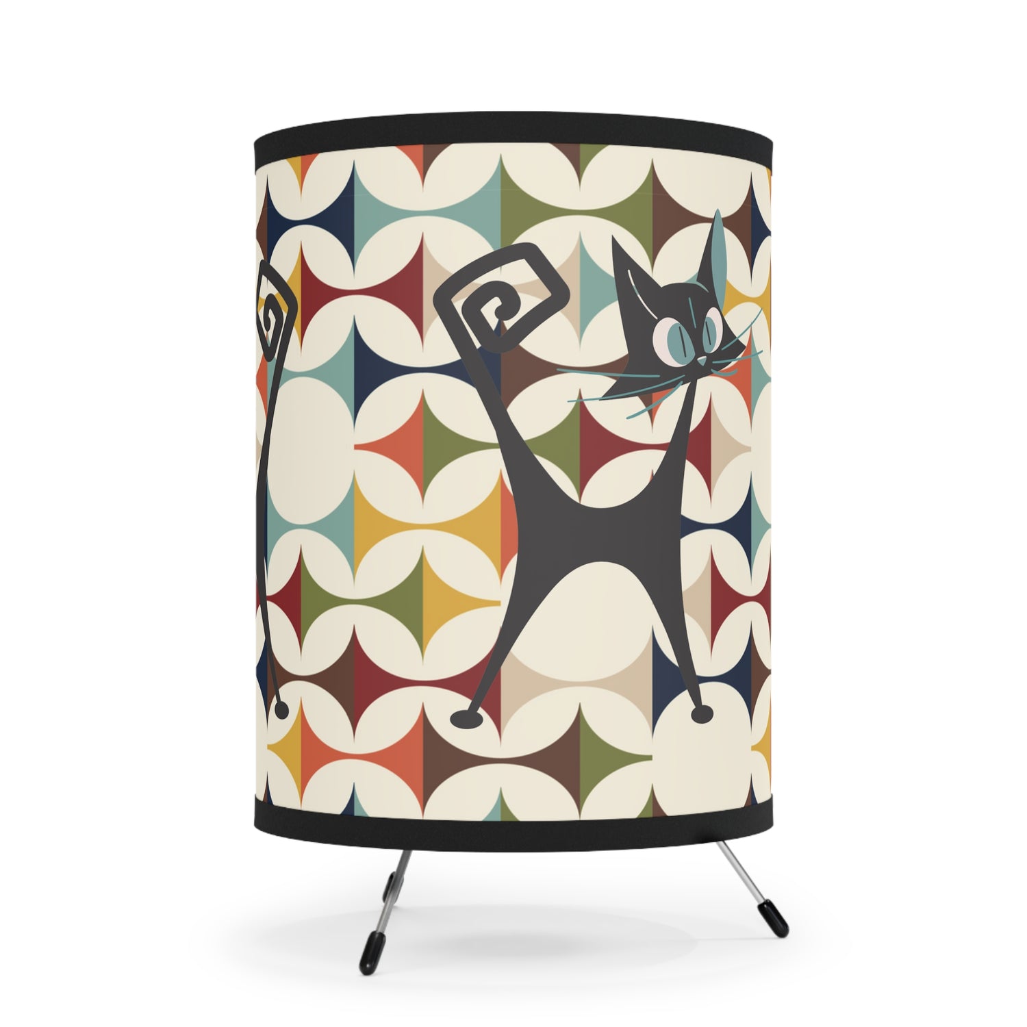 Mid Century Modern Atomic Cat Tripod Lamp Modern Danish Scandinavian Pattern Kitschy Side Table Lamp - Mid Century Modern Gal
