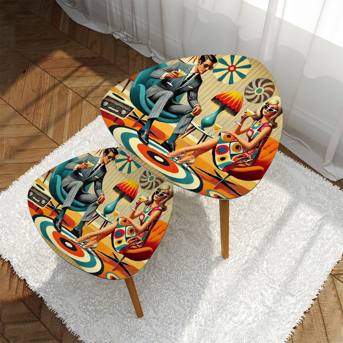 Mid Century Modern Kitschy Mod Couple, MCM Barware Cocktail Nesting Tables - Mid Century Modern Gal