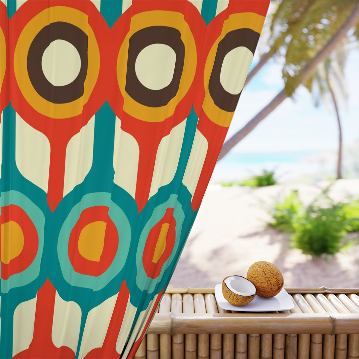 Mid Century Modern, Groovy 70's, Burnt Orange, Teal, Mustard Yellow, Brown, Geometric Retro Mid Century Decor Window Curtains With Bonus - Mid Century Modern Gal