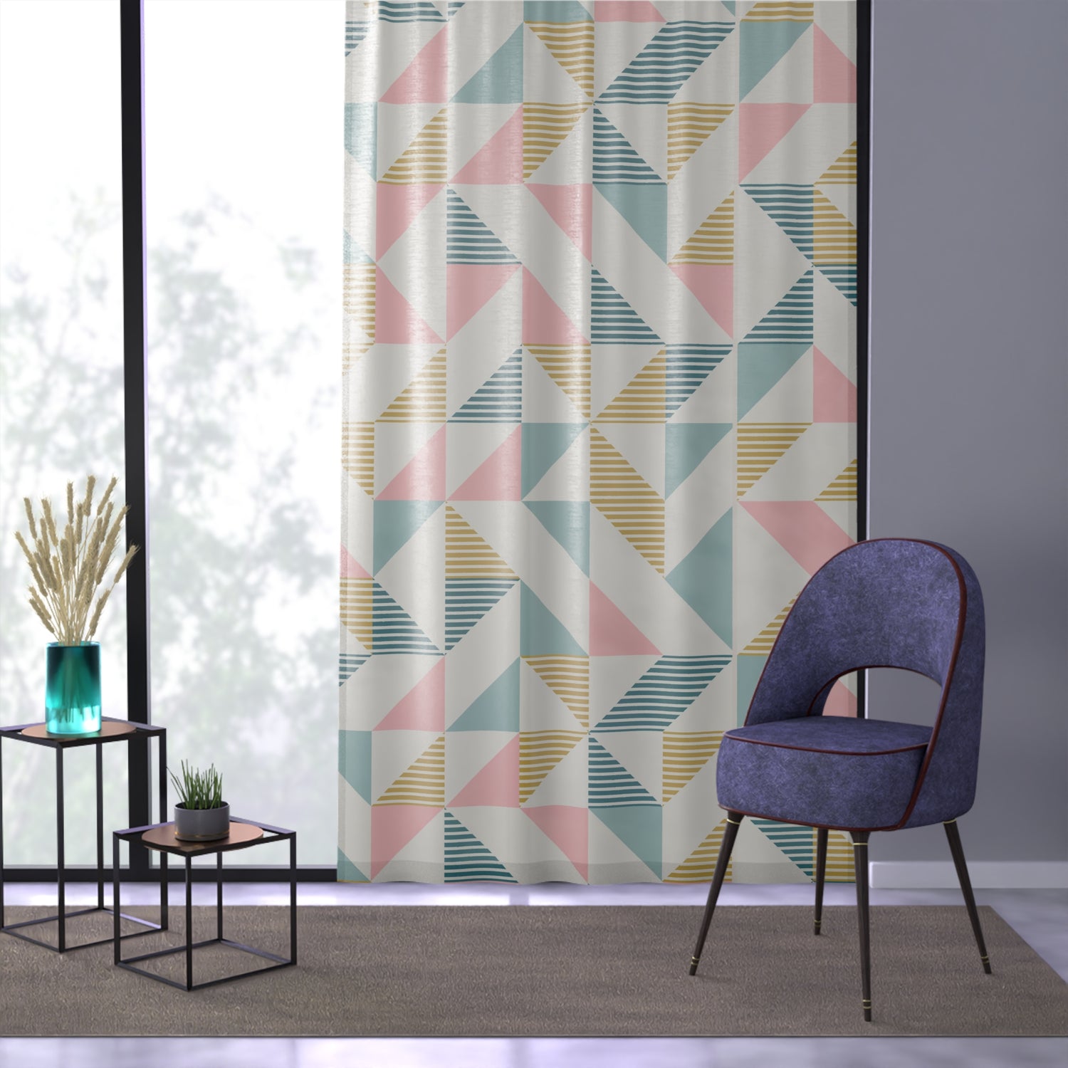 Mid Century Modern Sheer Curtain,Geometric Pattern Window Curtain - Modern Home Decor with Soft Colors - Mid Century Modern Gal