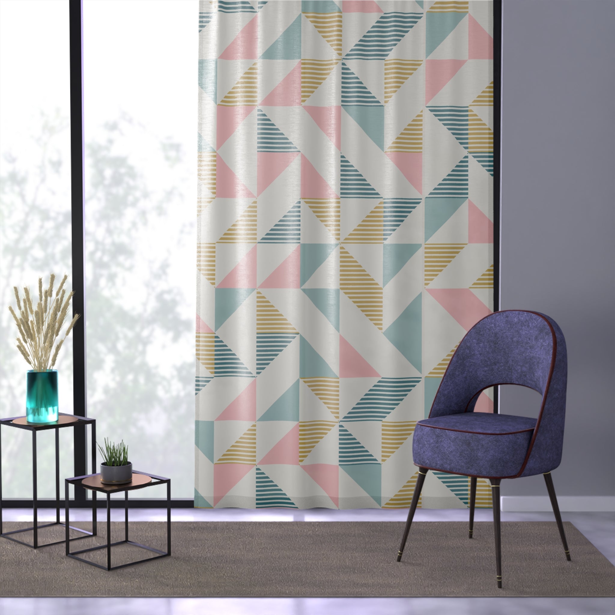 Mid Century Modern Sheer Curtain,Geometric Pattern Window Curtain - Modern Home Decor with Soft Colors - Mid Century Modern Gal
