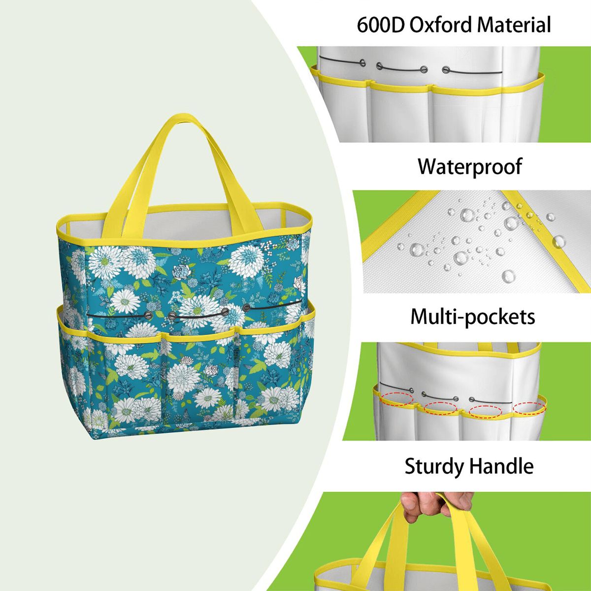 Chinoiserie Floral Teal Green White Elegant Garden Tool Bag