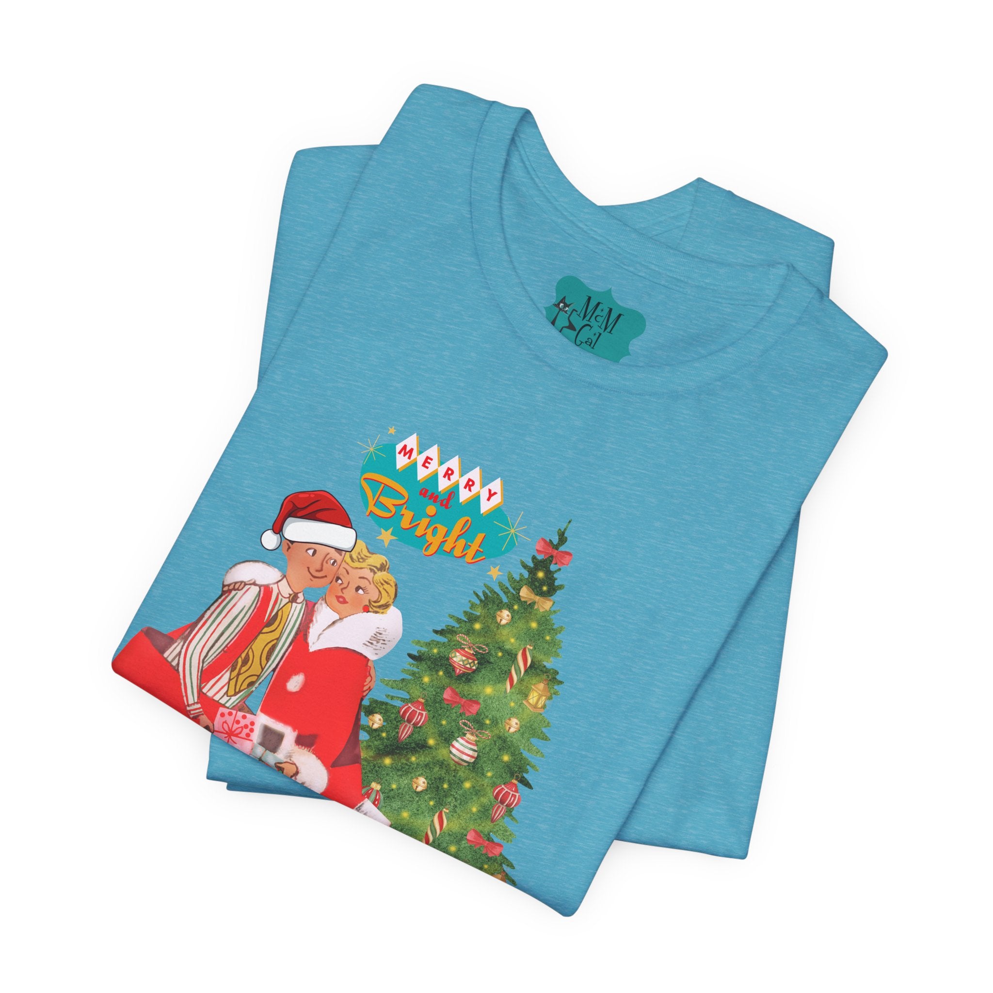 Festive Kitch Mid Mod Christmas Couple Tee - Unisex Short Sleeve Jersey Shirt - Mid Century Modern Gal
