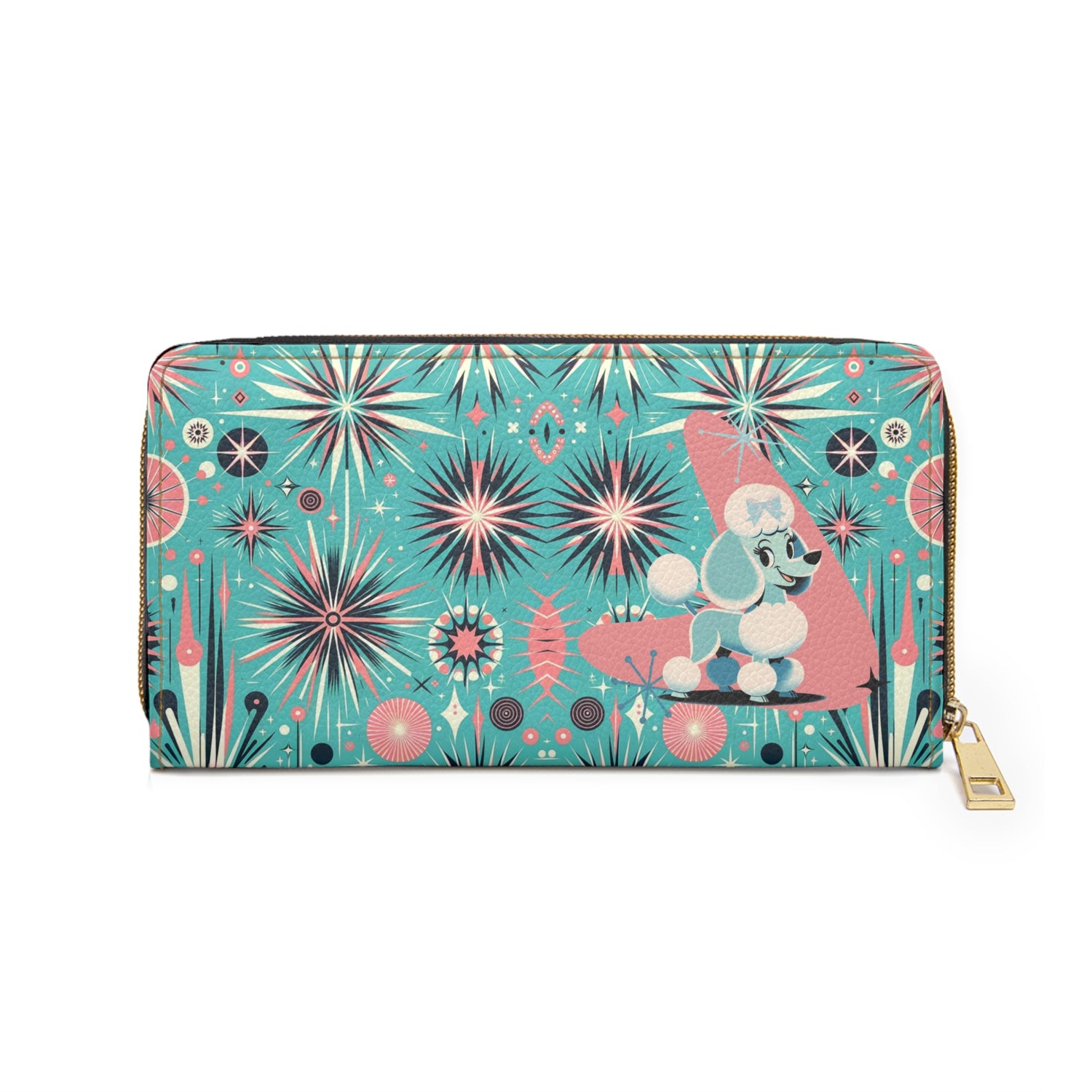 1950s Atomic Pink, Aqua Poodle Zipper Wallet - Mid Century Modern Gal