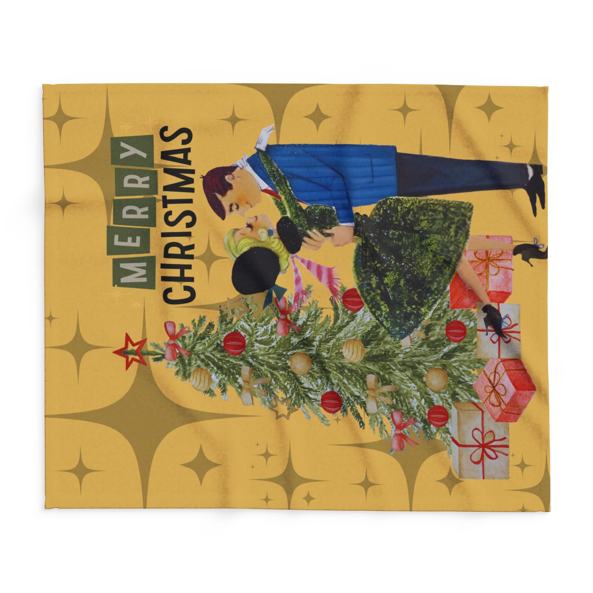Retro Holiday Kitsch, Vintage Christmas Fleece Blanket - Merry Christmas Holiday Throw - Mid Century Modern Gal