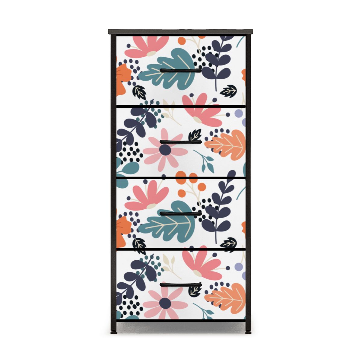 Mid Century Modern Floral Pink Orange Blue 4-Drawer Dresser - Mid Century Modern Gal
