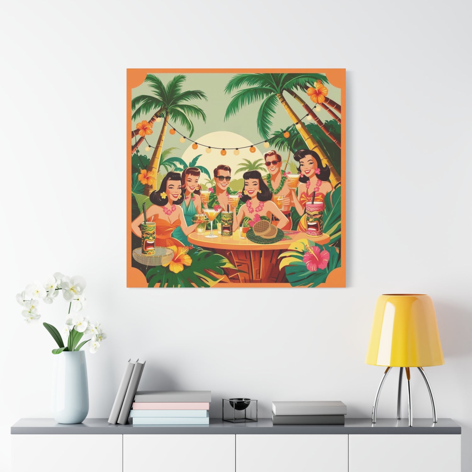 Mid Century Modern Tiki Party Tropical Retro Canvas Art - Vintage Hawaiian Party Decor - Mid Century Modern Gal