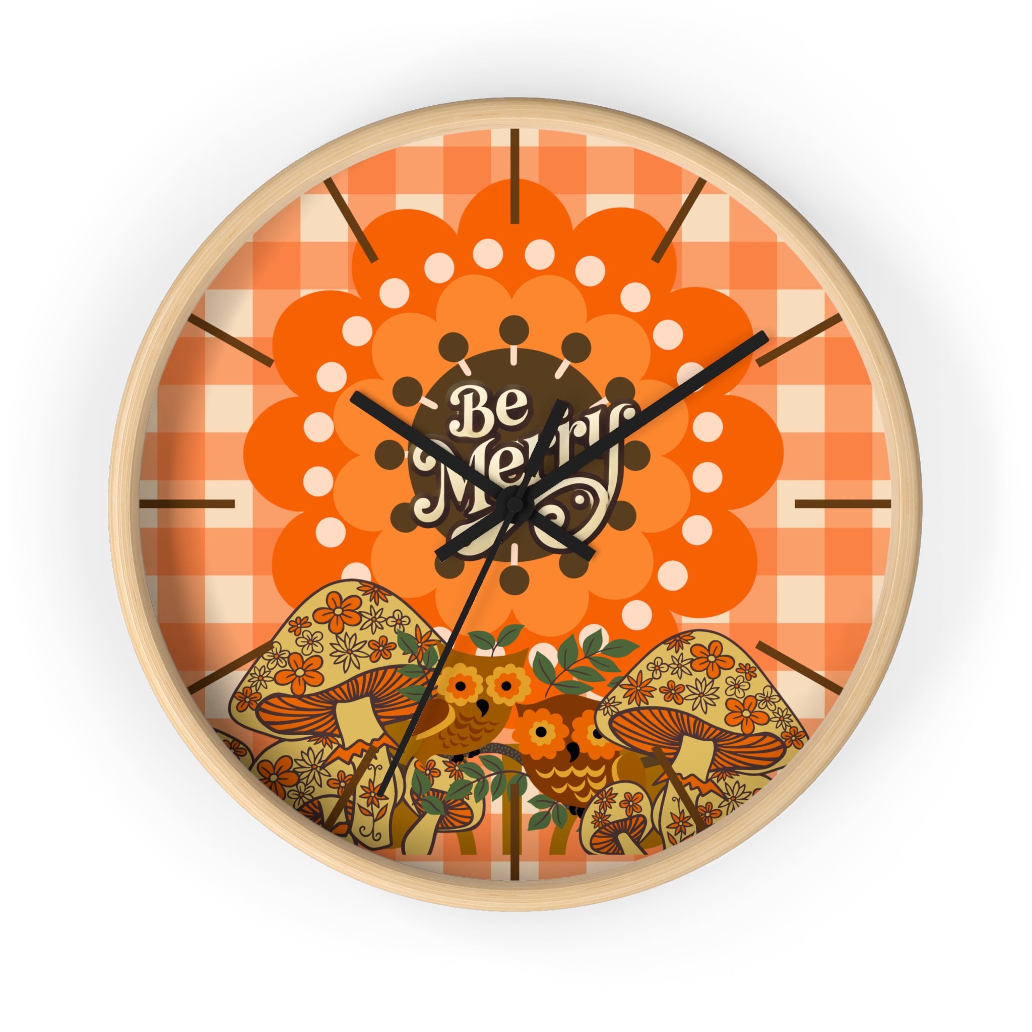 Sears Merry Mushroom, 70s Vintage Retro Wall Clock - Be Merry Home Decor, Round Mushroom Design, Bohemian Style Clock - Mid Century Modern Gal