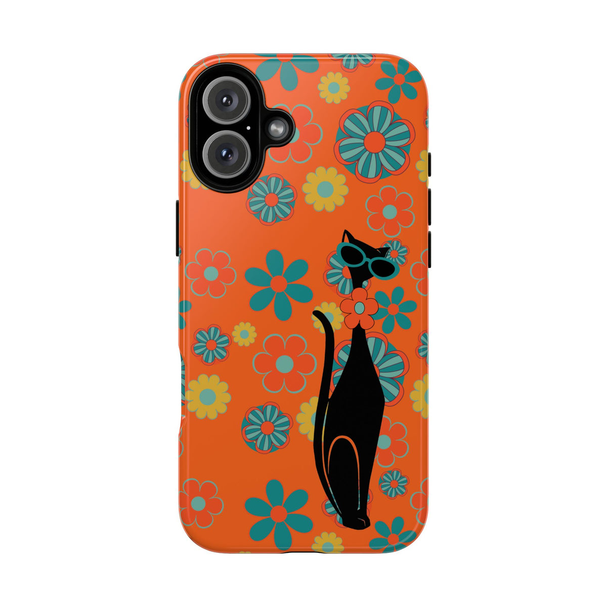 Flower Power, Retro Groovy Atomic Cat, Hipster Style Orange Samsung Galaxy and Google Pixel Tough Cases