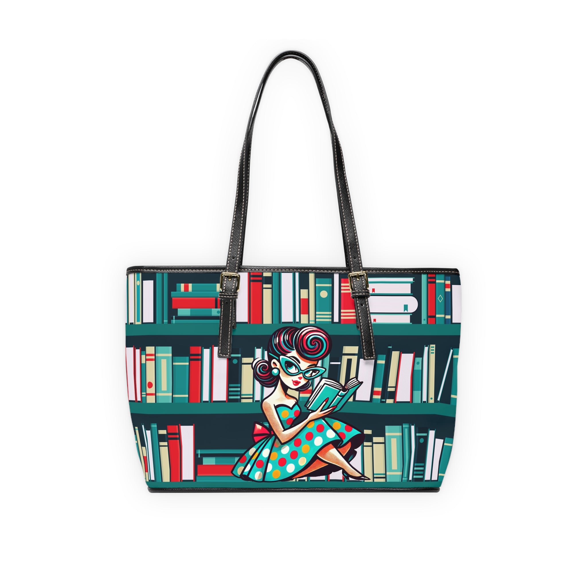 Book Lover Retro Gal Kitschy Shoulder Bag - Stylish Tote with Reading Design - Mid Century Modern Gal