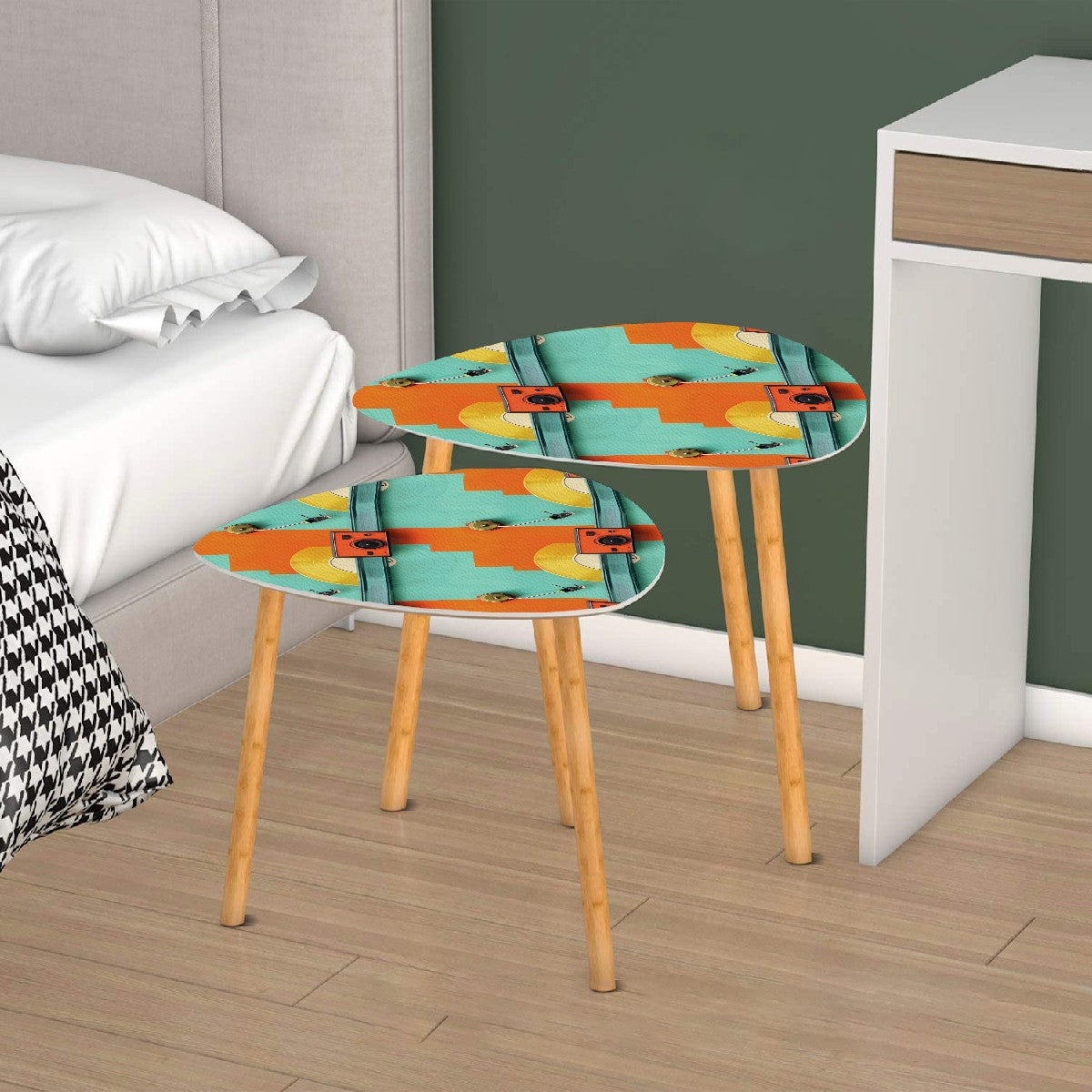 Mid Century Modern Orange, Teal, Retro Record Mod Nesting Tables - Mid Century Modern Gal