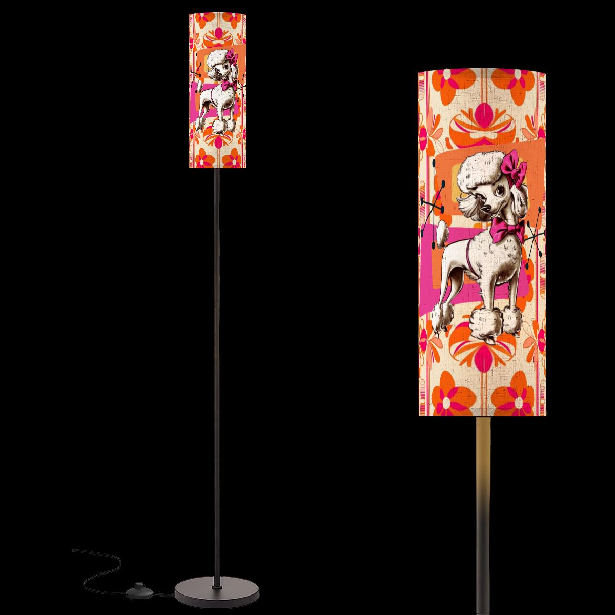 Mid Century Modern Hot Pink, Orange Mod Kitschy Fun 50s Floor Lamp - Mid Century Modern Gal