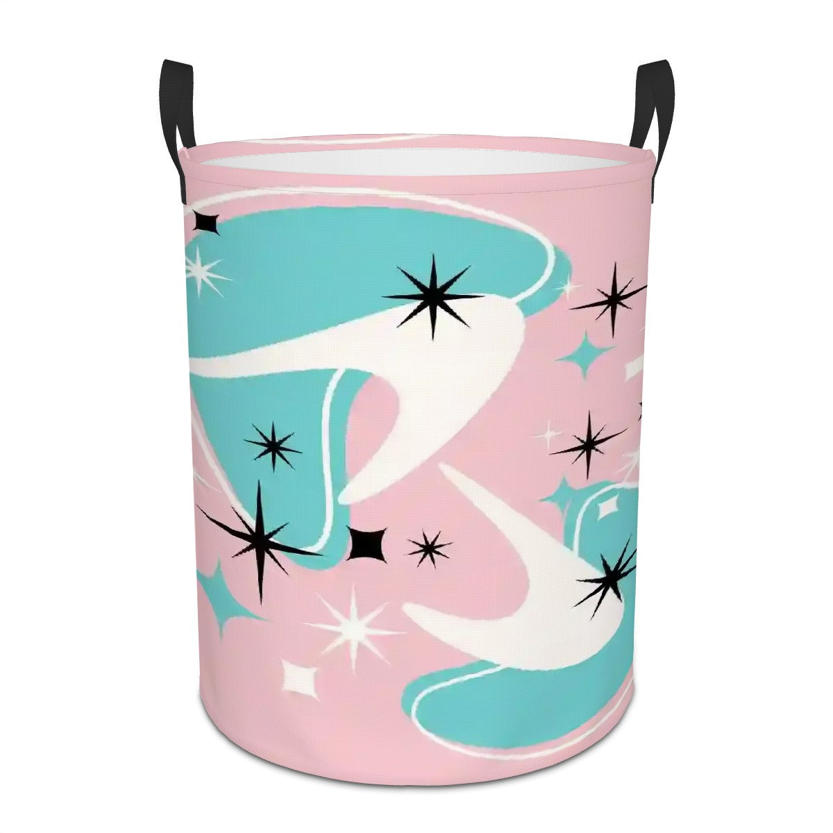 Mid Century Modern Atomic Pink, Aqua Boomerang MCM Circular Laundry Basket - Mid Century Modern Gal
