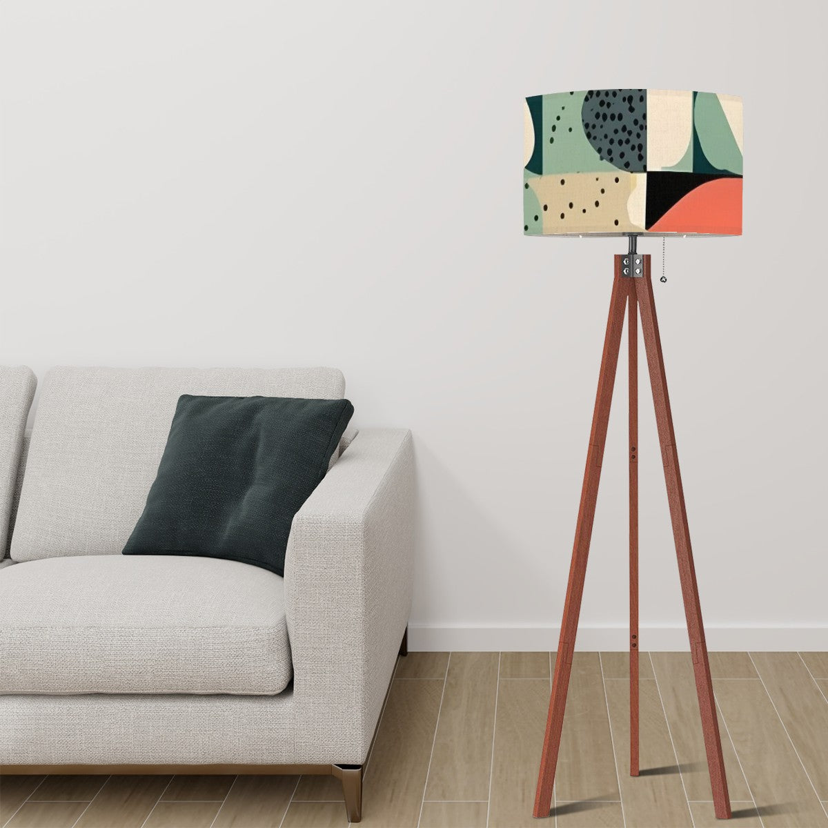 Mid Century Modern Tripod Wood Floor Lamp, Green Mod Boho Designed Modern Light - Mid Century Modern Gal
