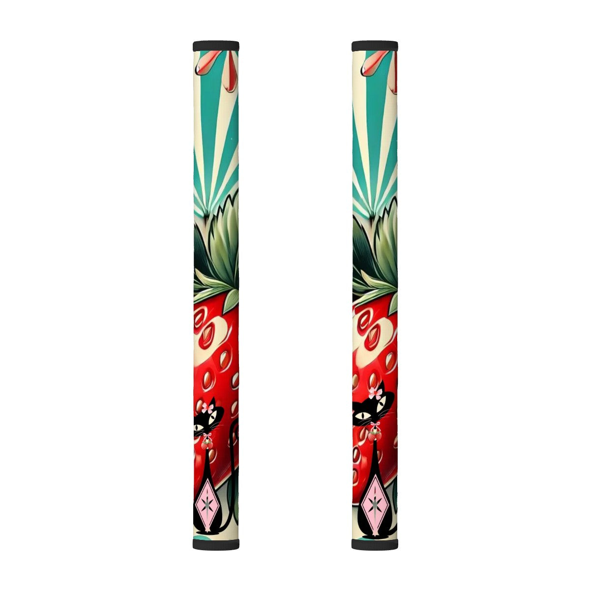 Atomic Cat Retro Strawberry Designed Kitschy Fun Refrigerator Handle Covers 2 pcs - Mid Century Modern Gal