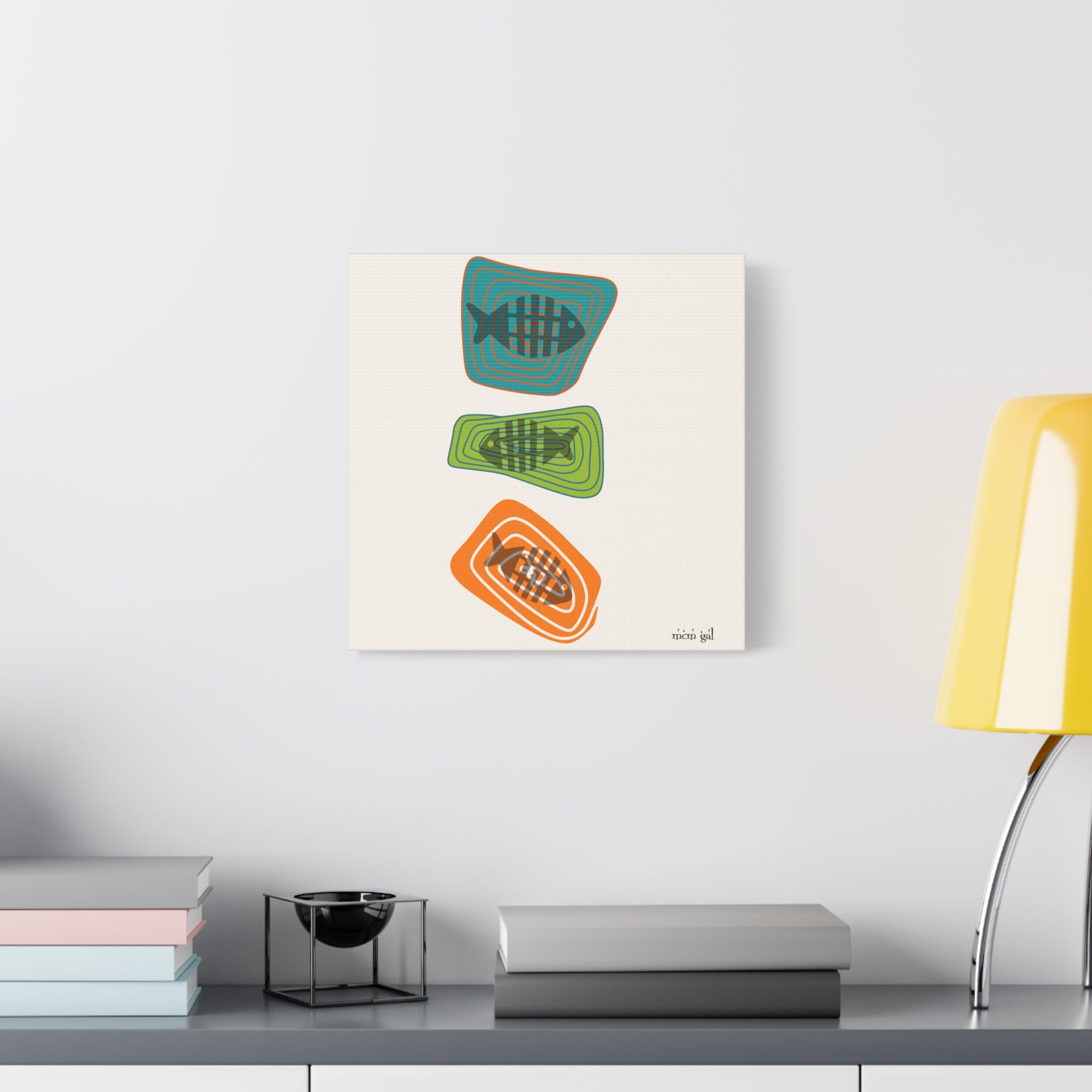 Mid Century Modern Fish Art, Colorful Abstract Fish Wall Art Canvas - Modern Home Decor - Mid Century Modern Gal