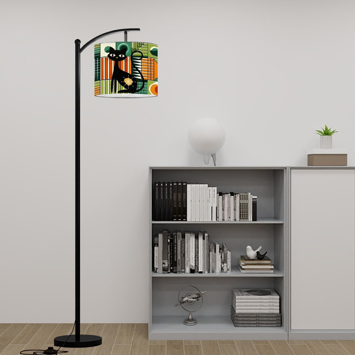 Atomic Cat Mid Century Modern Arc Floor Lamp, Geometric Green, Orange Mid Mod Lighting - Mid Century Modern Gal