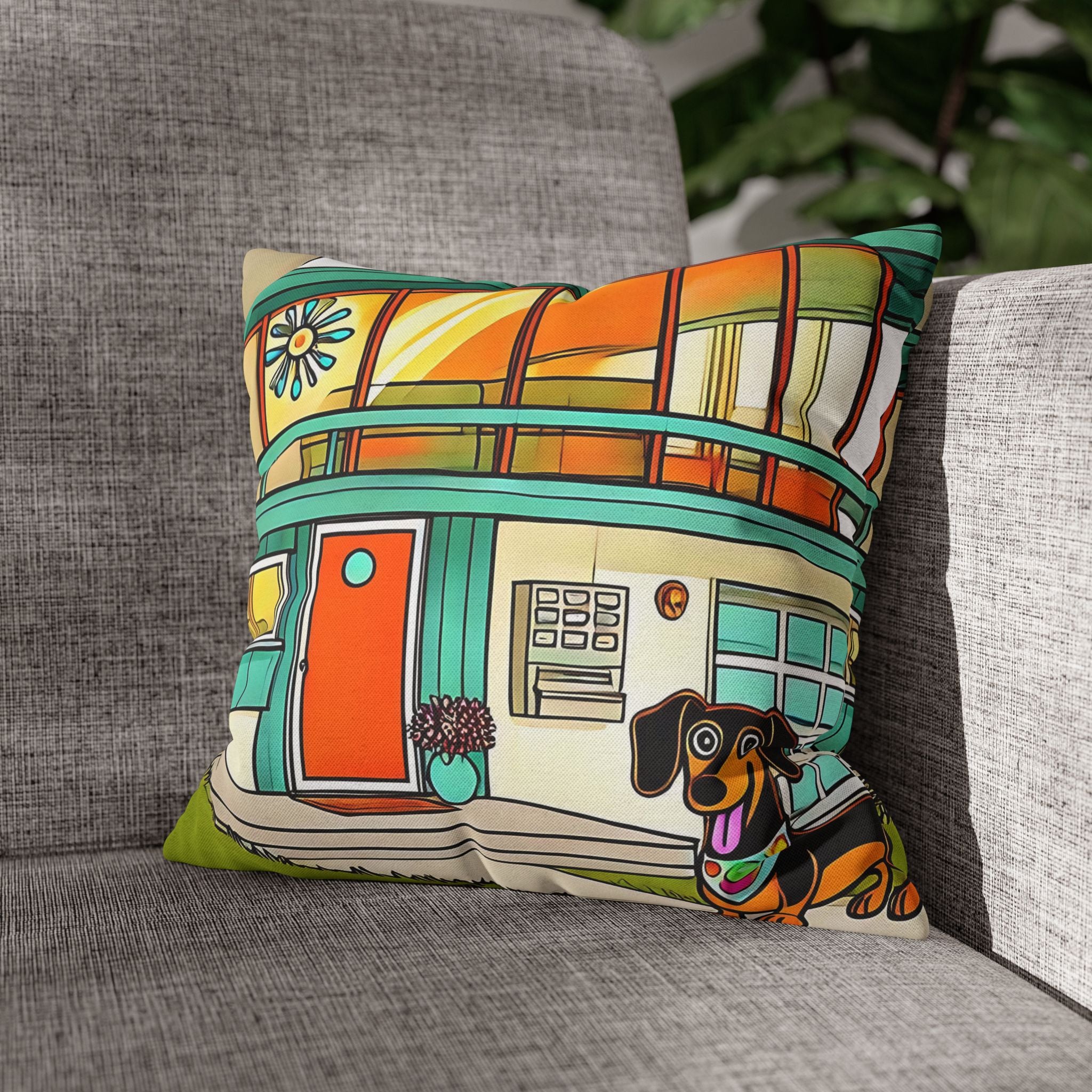 Doxie Dog Dwelling, Kitschy Mid Century Modern Pillow COVER Only - Mid Century Modern Gal