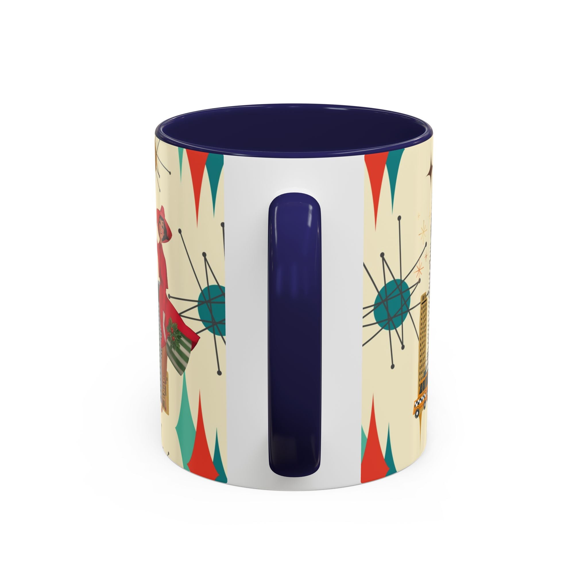 Mid Century Modern Kitschy Christmas Gal, Franciscan Starburst Diamond Retro Chic Accent Coffee Mug - Vintage Cityscape Design - Mid Century Modern Gal