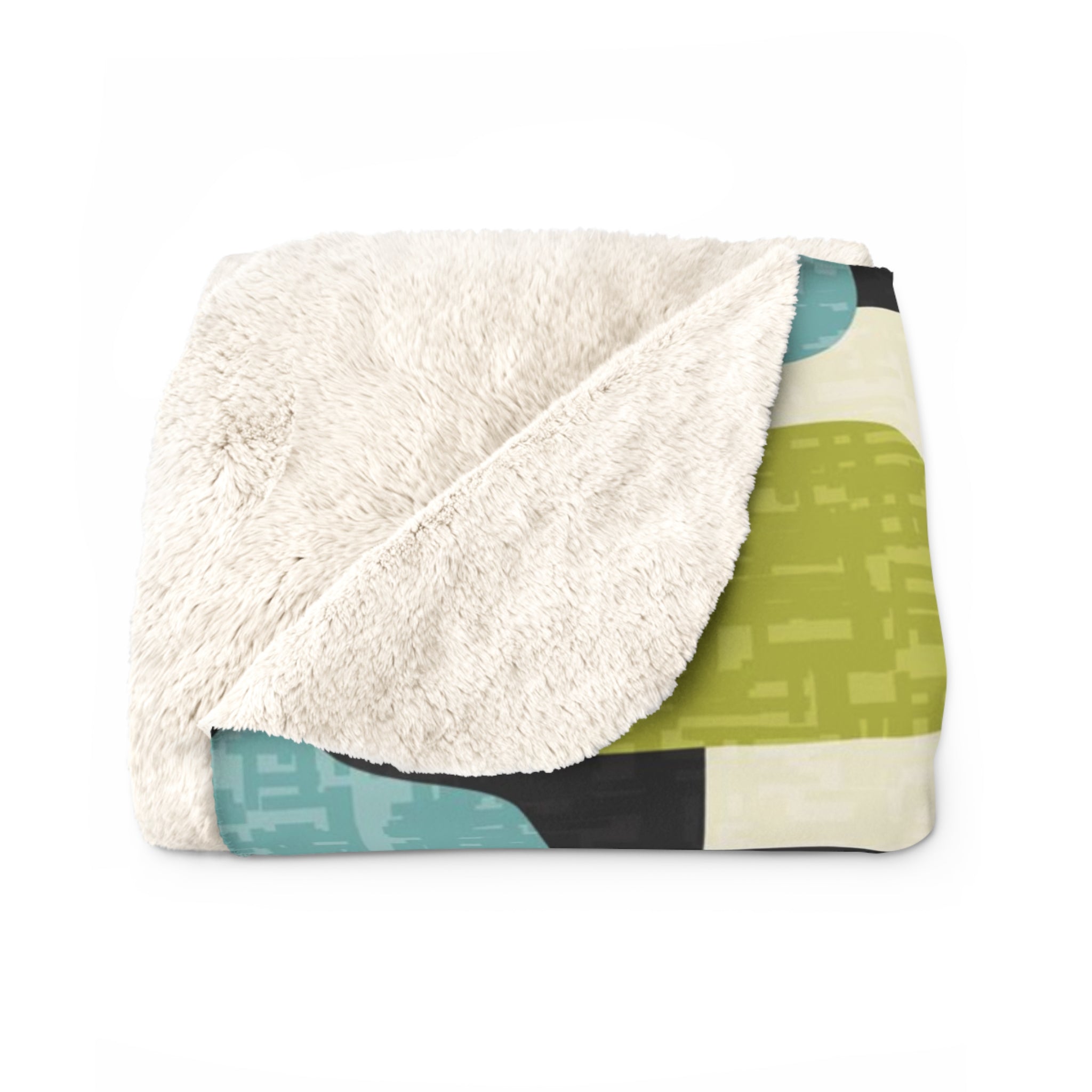 Atomic Cat Blanket, Kitschy Mod Geometric Designed, MCM Sherpa Fleece Blanket - Mid Century Modern Gal