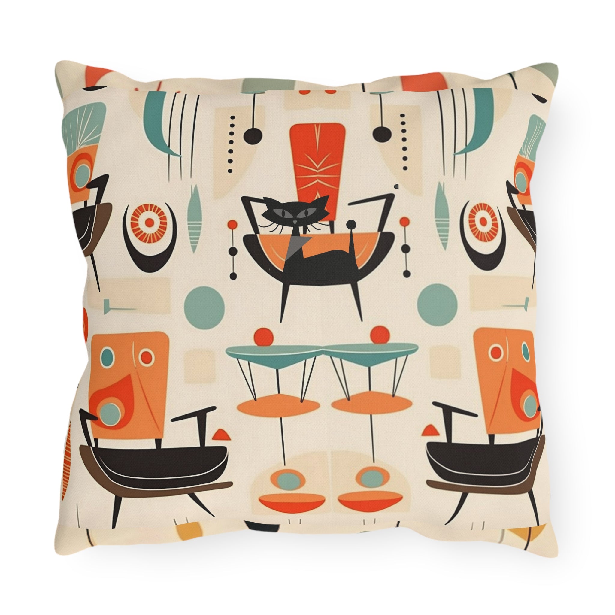 Mid Century Modern Atomic Cat, Mid Mod Party Outdoor Pillows - Mid Century Modern Gal