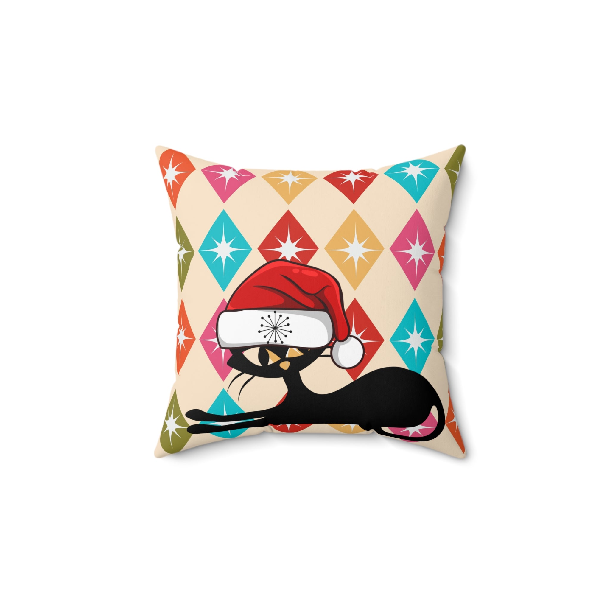Atomic Cat Christmas Pillow, Mid Century Modern Starburst Pillow And Insert - Mid Century Modern Gal