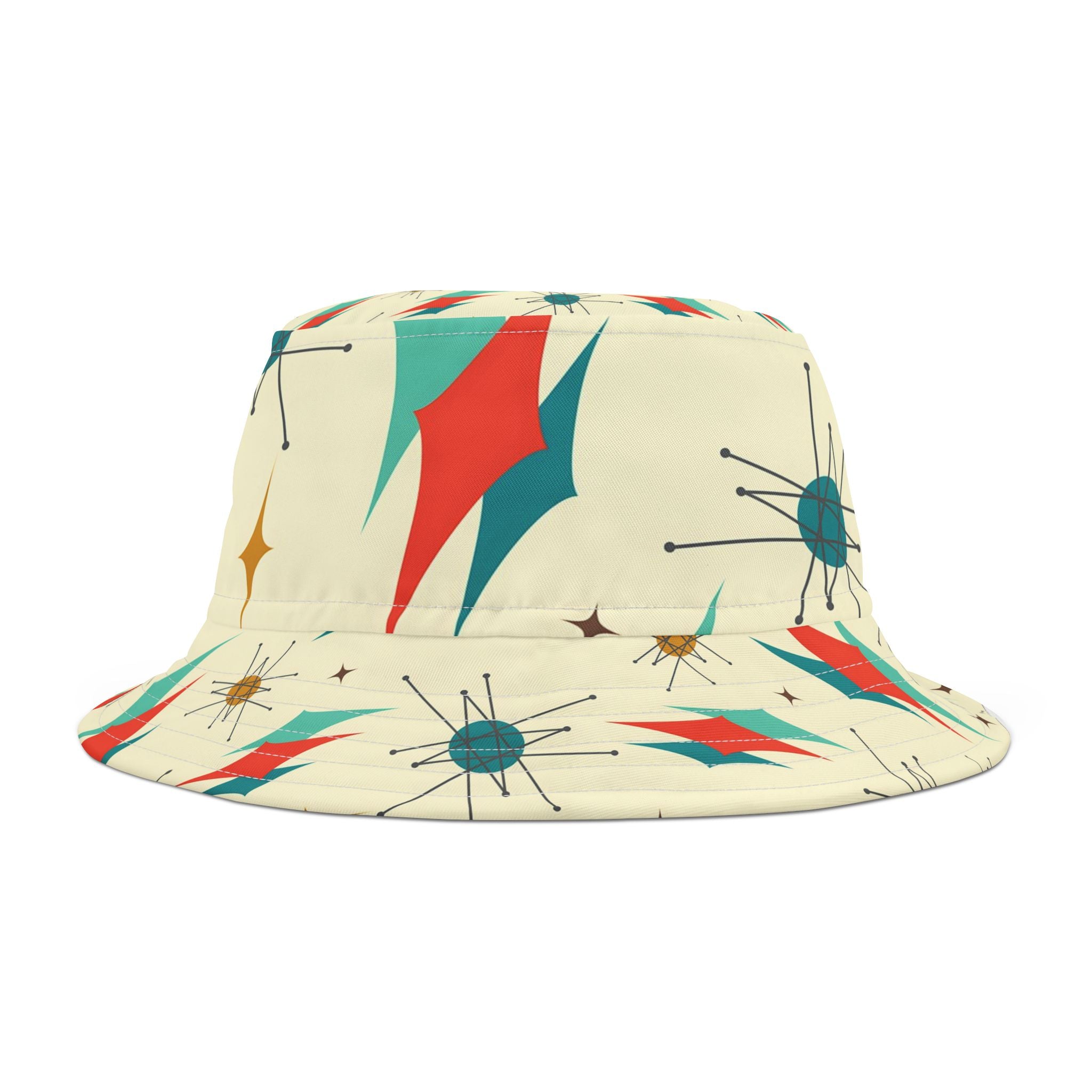 Mid Century Modern Designed Franciscan Diamond Atomic Christmas Cat Bucket Hat - Mid Century Modern Gal
