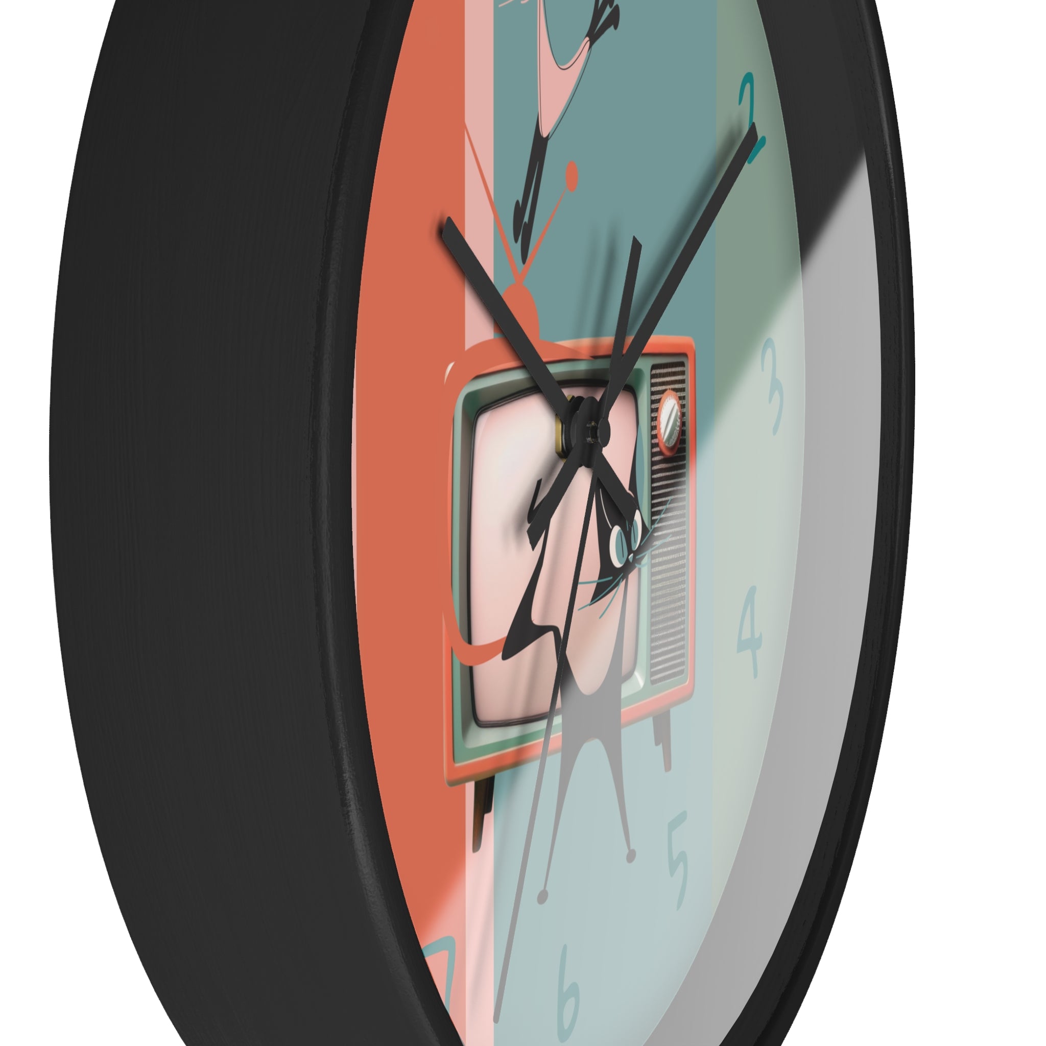 Atomic Cat Wall Clock, Mid Century Modern TV, Kitschy Black Cats, Whimsical Retro Cat Mom Gift For Bedroom, Livingroom, Kitchen - Mid Century Modern Gal