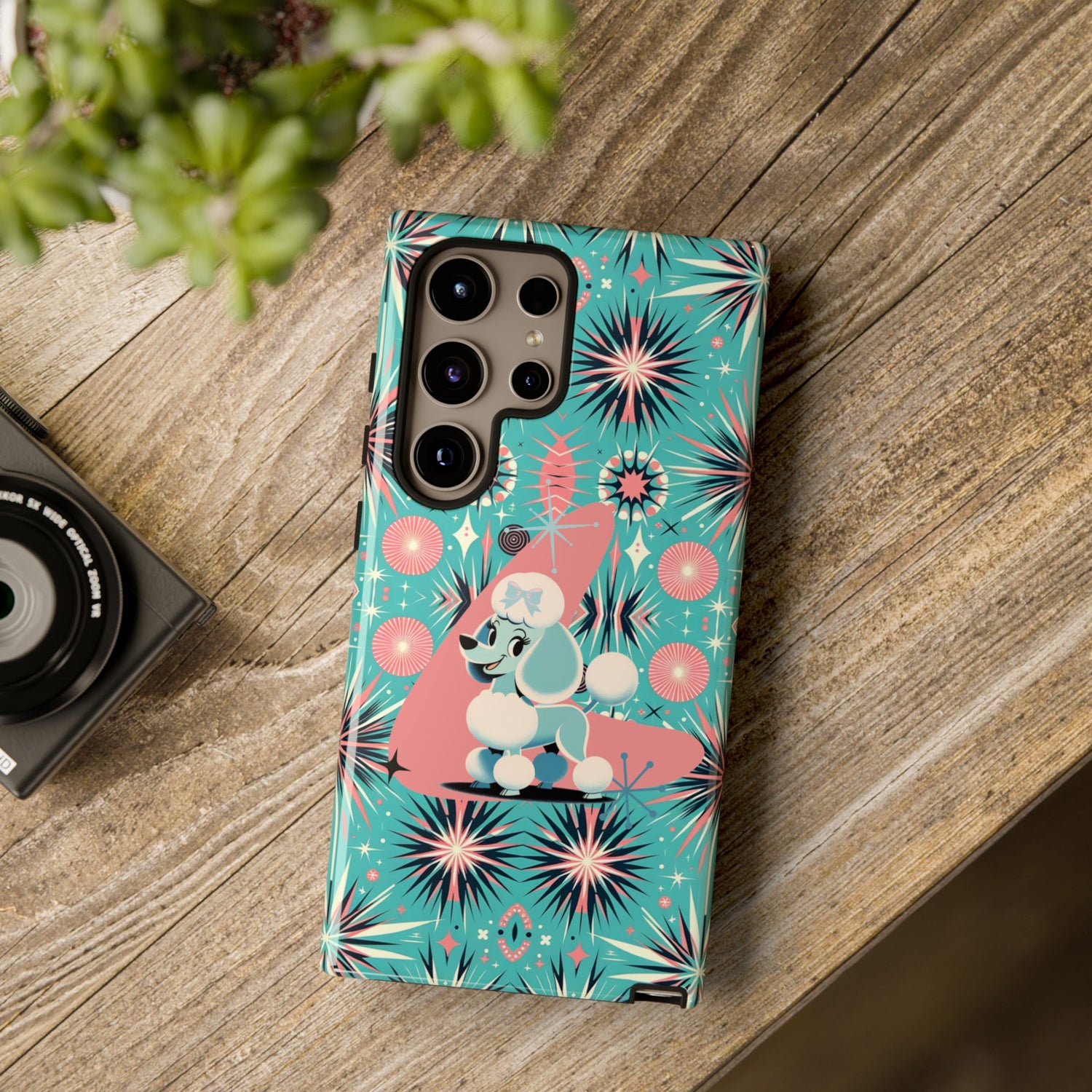 1950s Mid Century Modern Atomic Pink, Poodle Retro Smart Phone Tough Cases