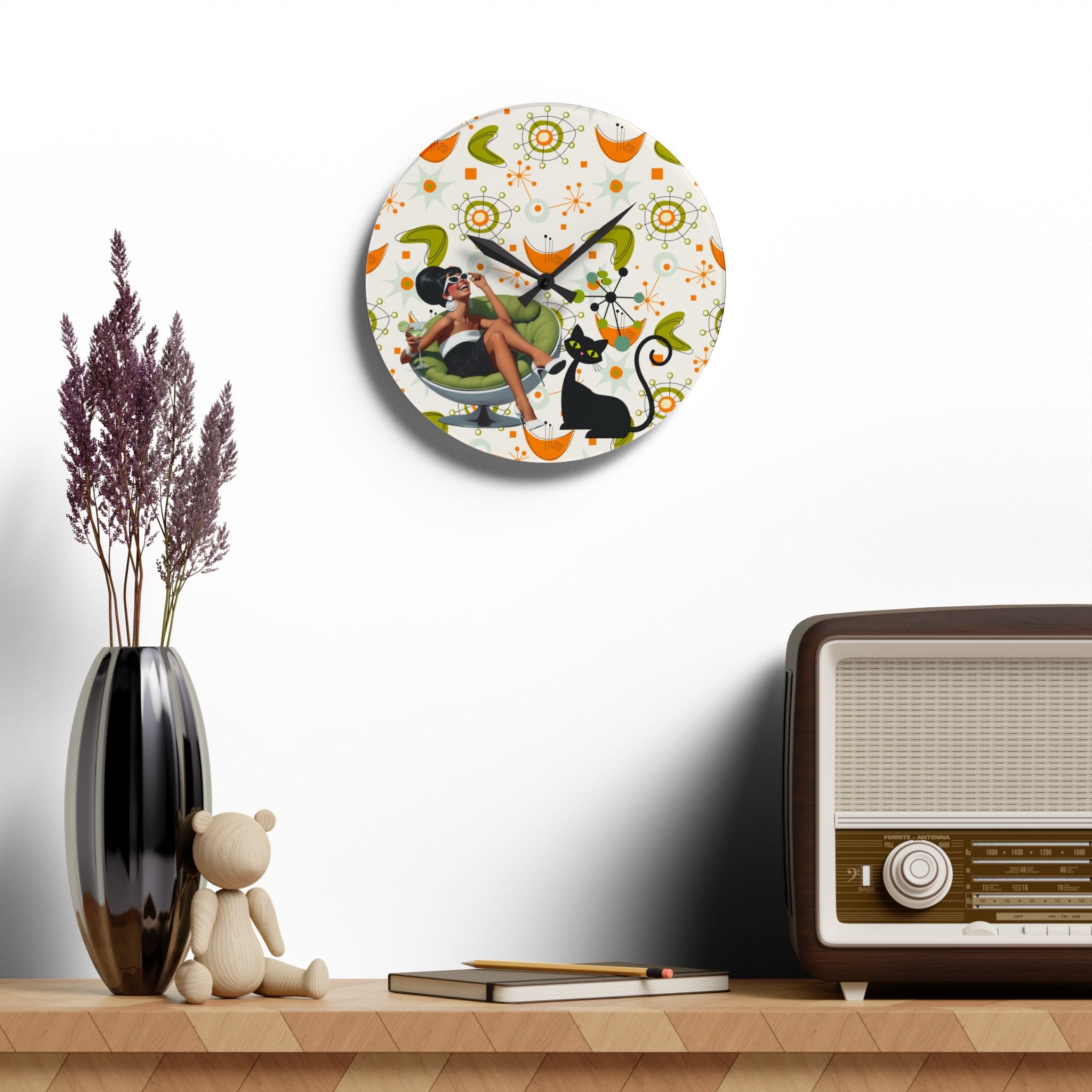 Mid Century Modern Atomic Cat Starburst Retro 60s Vibe Wall Clock - Mid Century Modern Gal