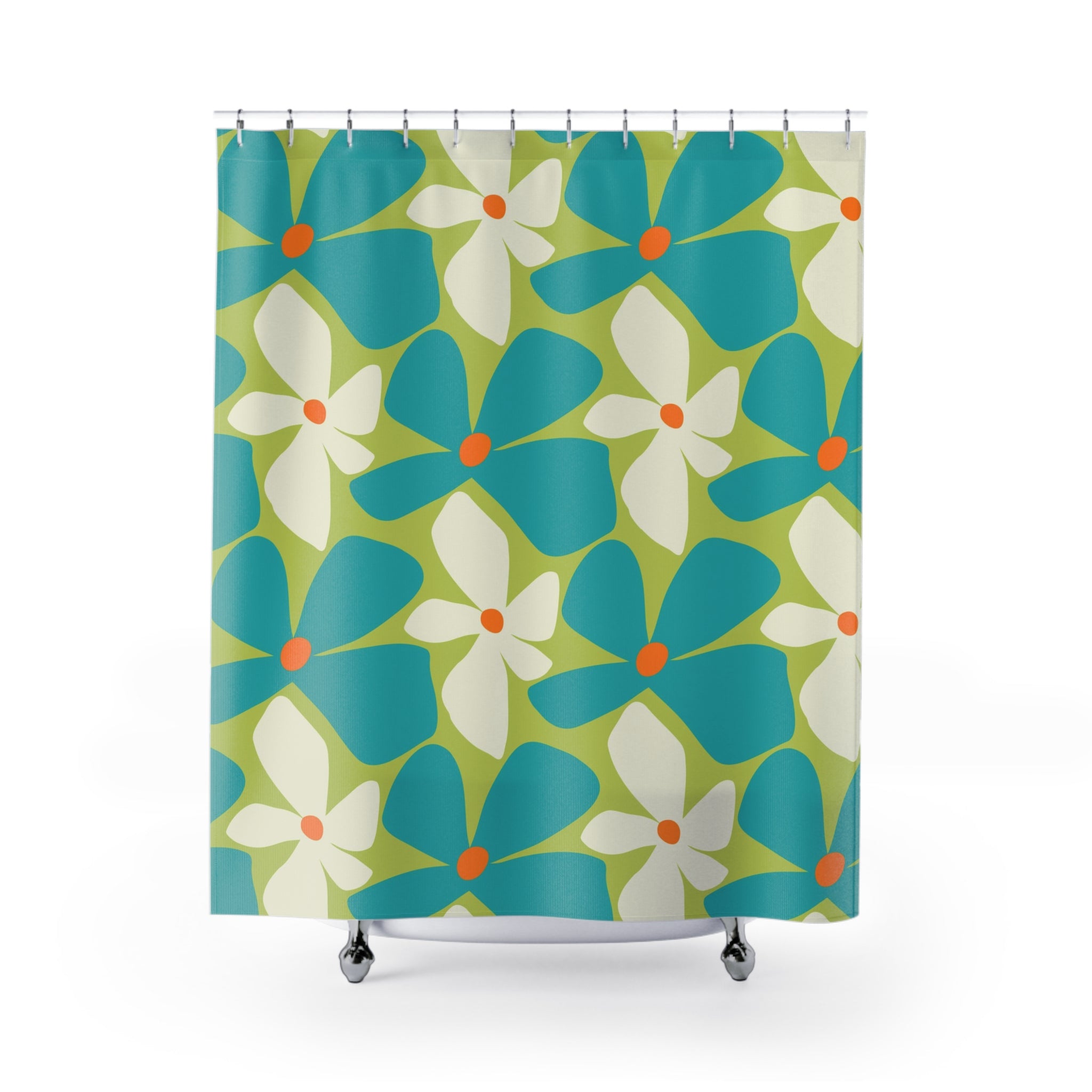Retro Floral Vibrant Floral Shower Curtain - Brighten Your Bathroom Decor - Mid Century Modern Gal