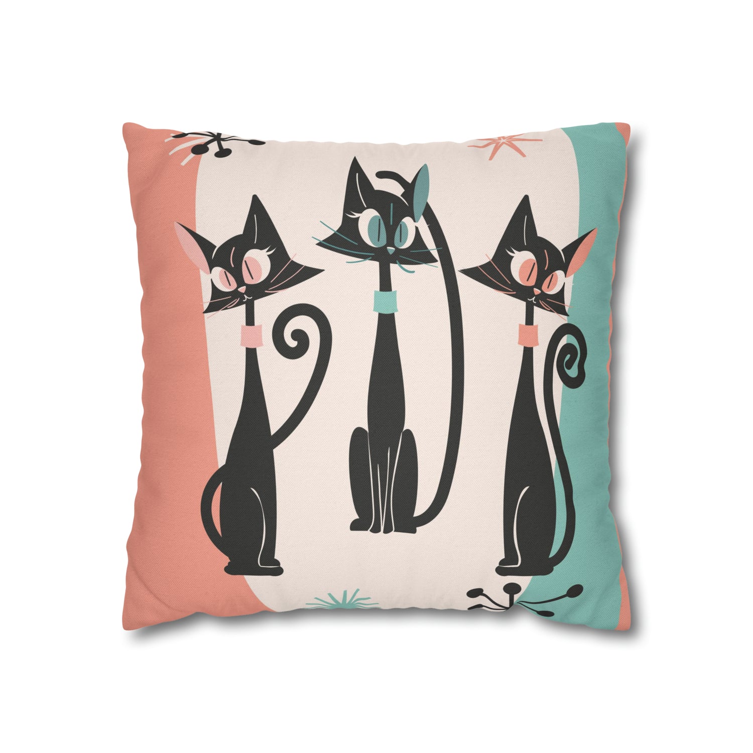 Atomic Cat Pillow, Kitschy 50s Mid Century Modern Style, Coral, Aqua, Creamy Beige, Retro MCM Atomic Home Living Pillow COVER - Mid Century Modern Gal