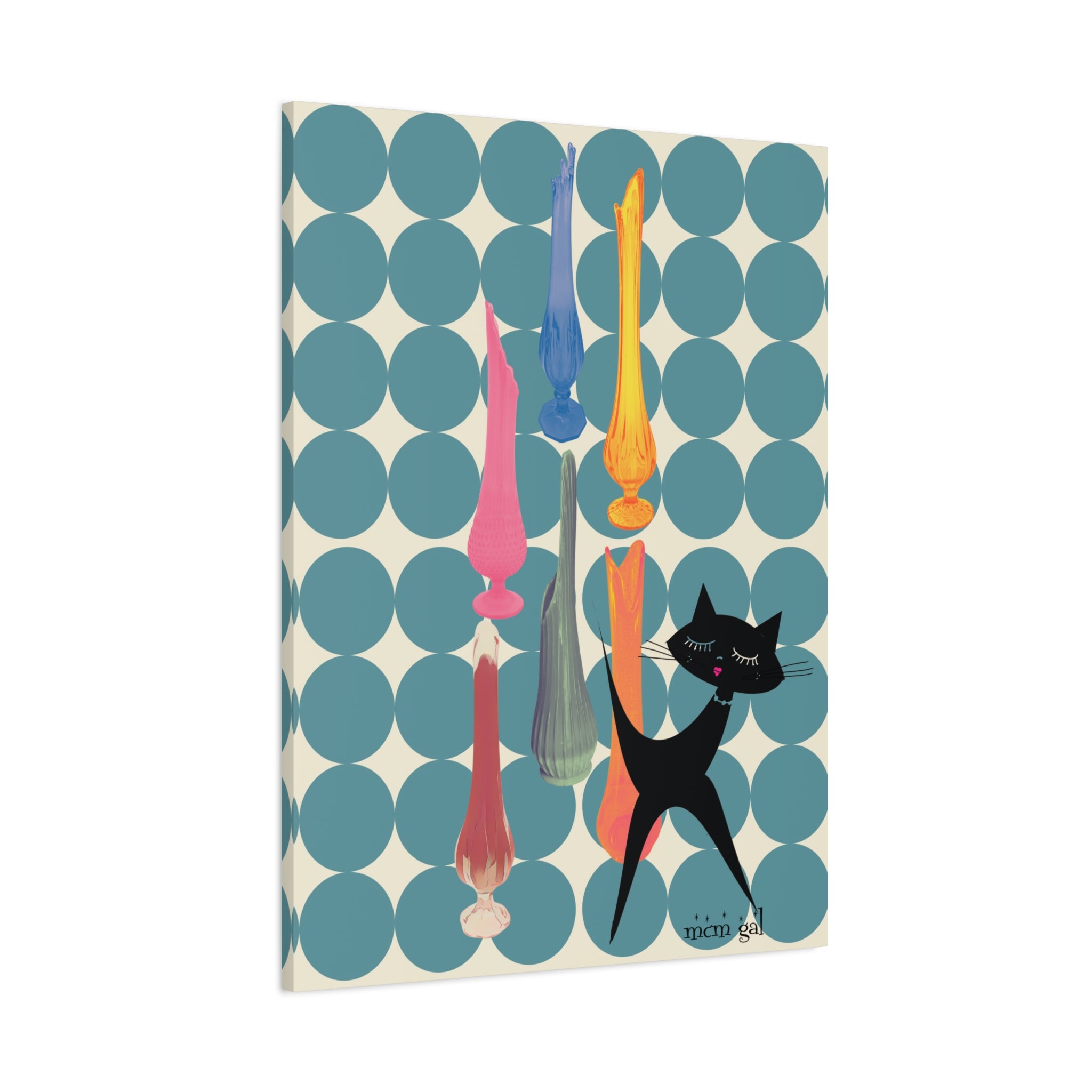 Mid Century Modern Wall Art, MCM Swung Glass Whimsical Cat Artwork Canvas - Mid Century Modern Gal