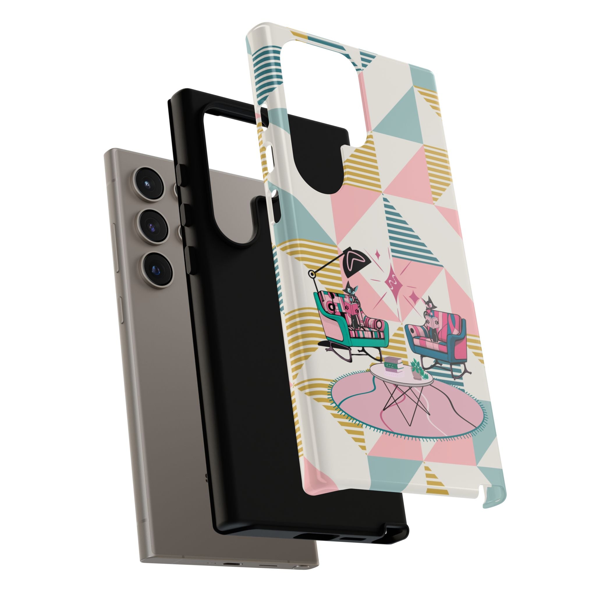 Atomic Cats Reading, Book Talk, Book Lover, Retro Chic Phone Case with Retro Vibe - Cozy Living Room Design