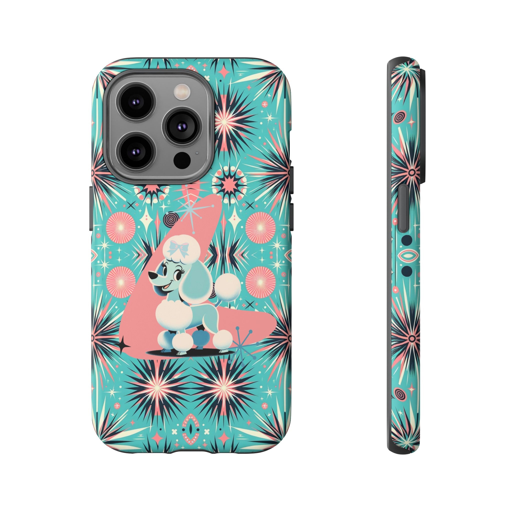 1950s Mid Century Modern Atomic Pink, Poodle Retro Smart Phone Tough Cases
