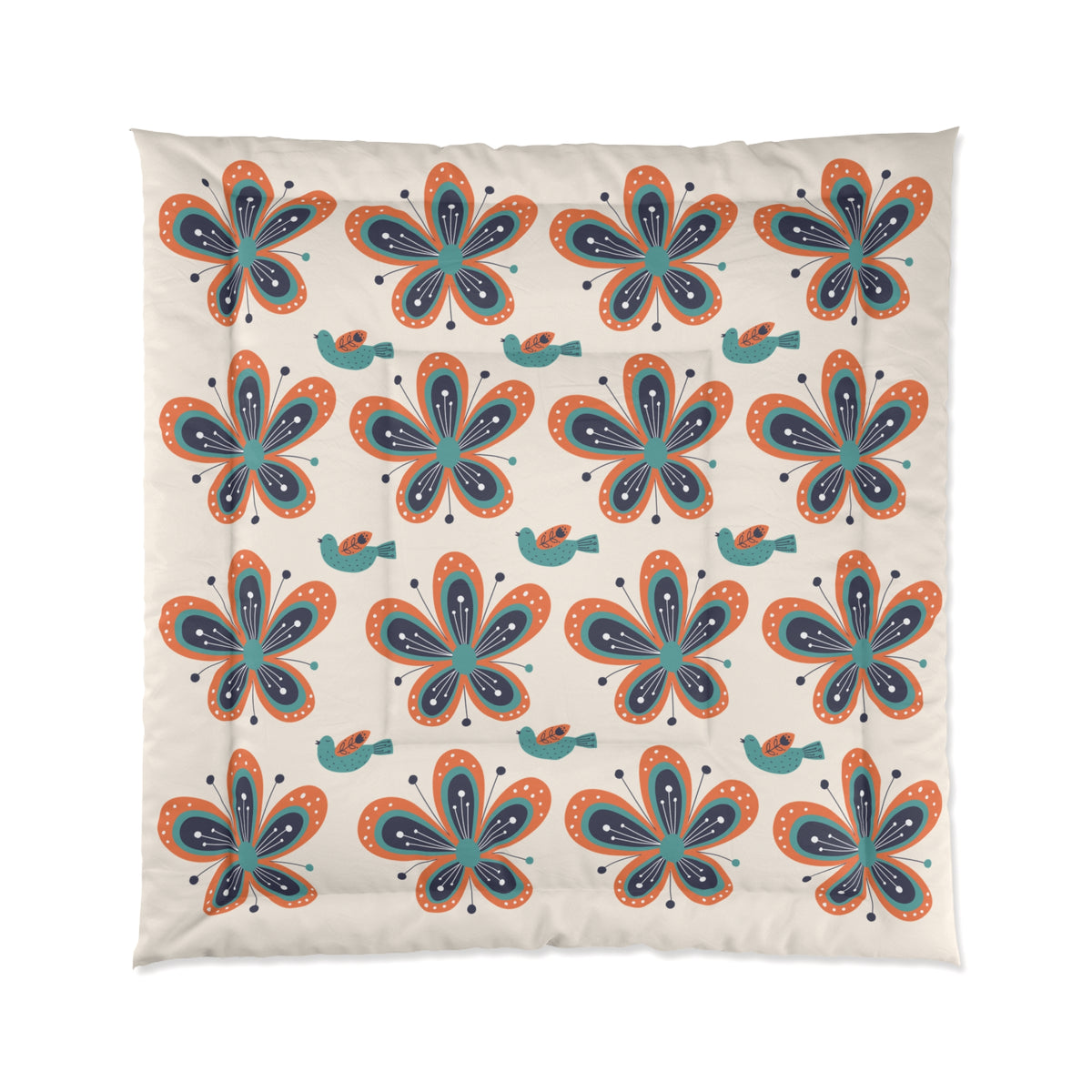 Scandinavian Floral Birds Modern Danish Pattern Comforter - Cozy Home Bedding for Relaxed Vibes - Mid Century Modern Gal